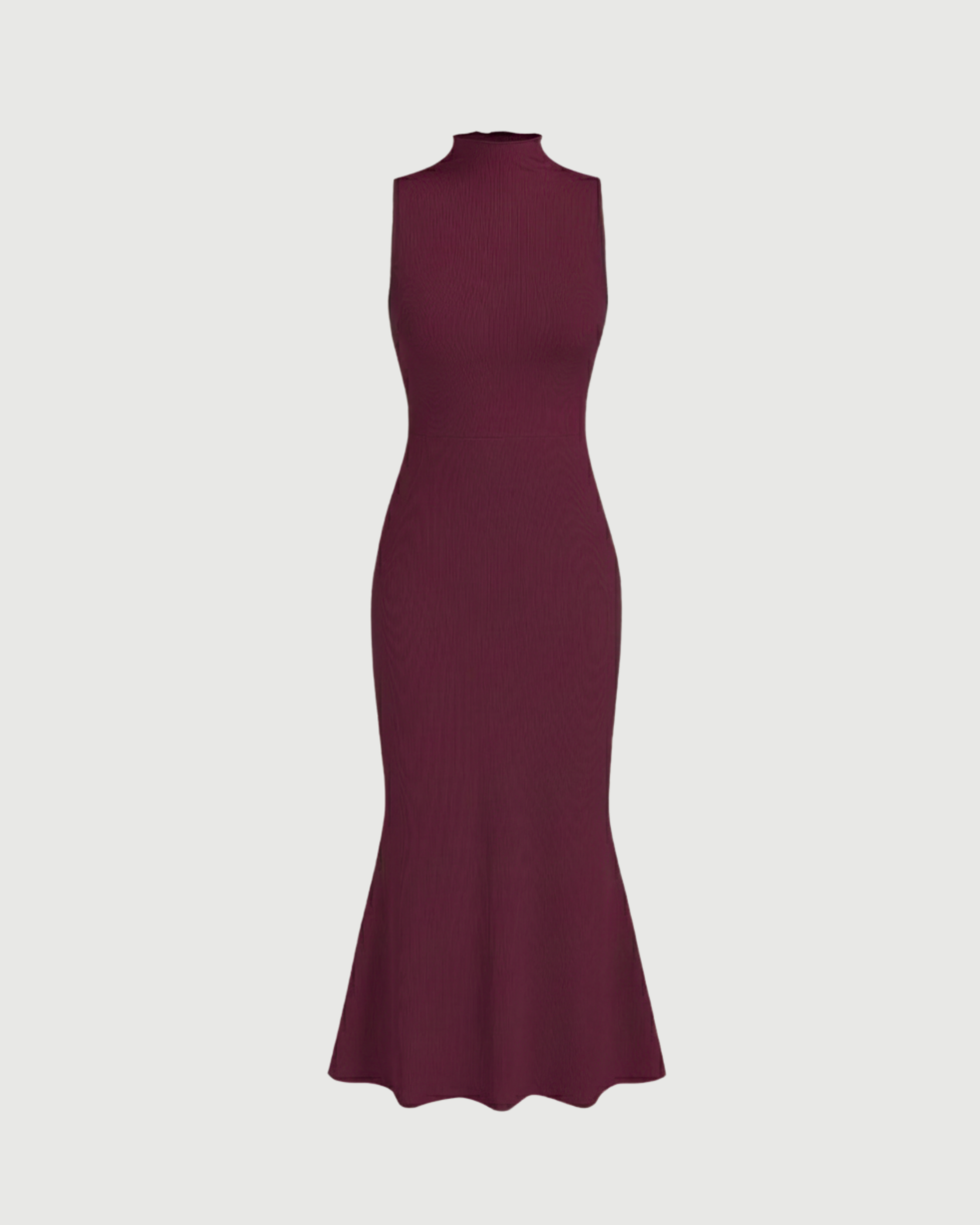 High-Neck Mermaid Silhouette Maxi Dress-Maroon