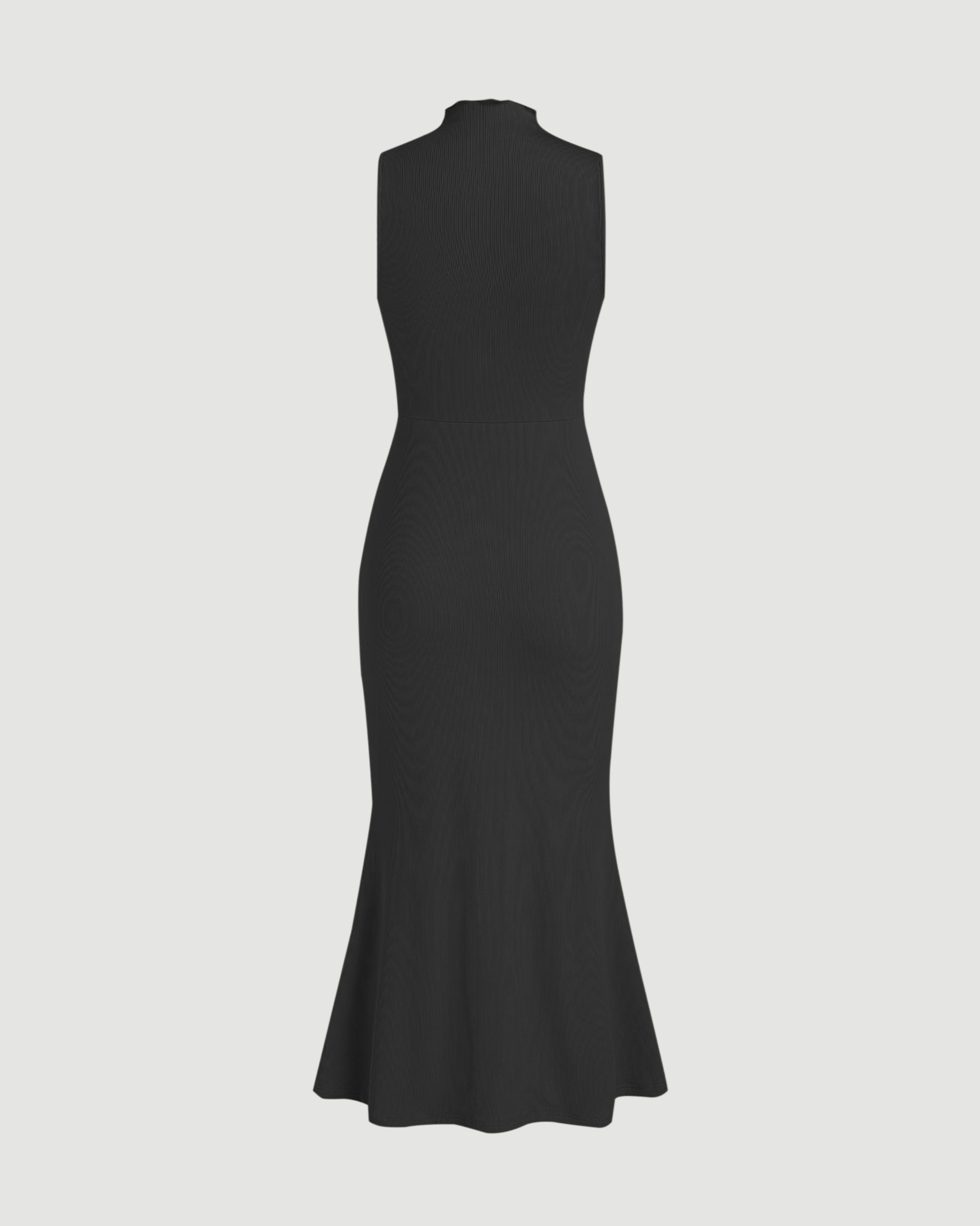 High-Neck Mermaid Silhouette Maxi Dress - Black