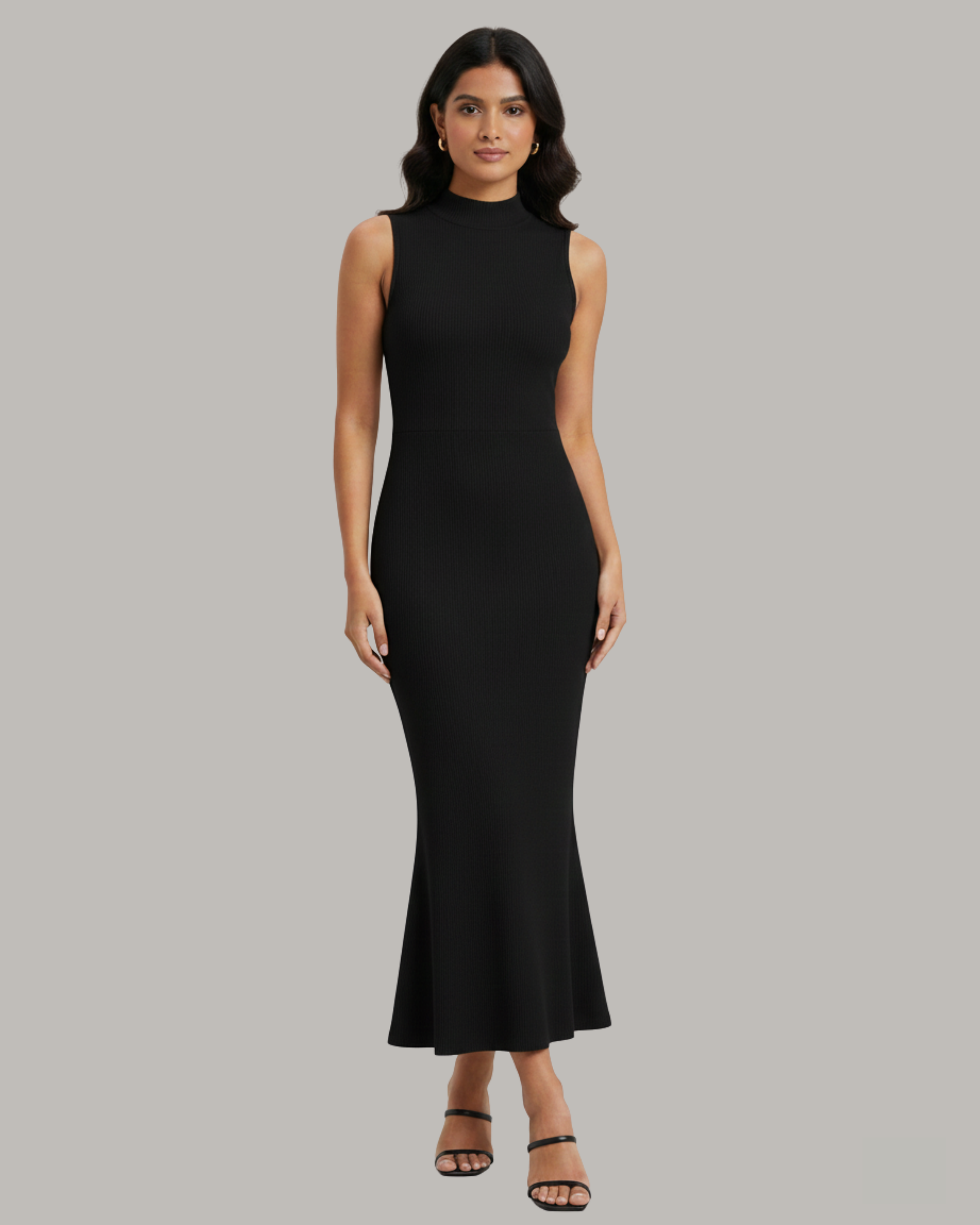 High-Neck Mermaid Silhouette Maxi Dress - Black