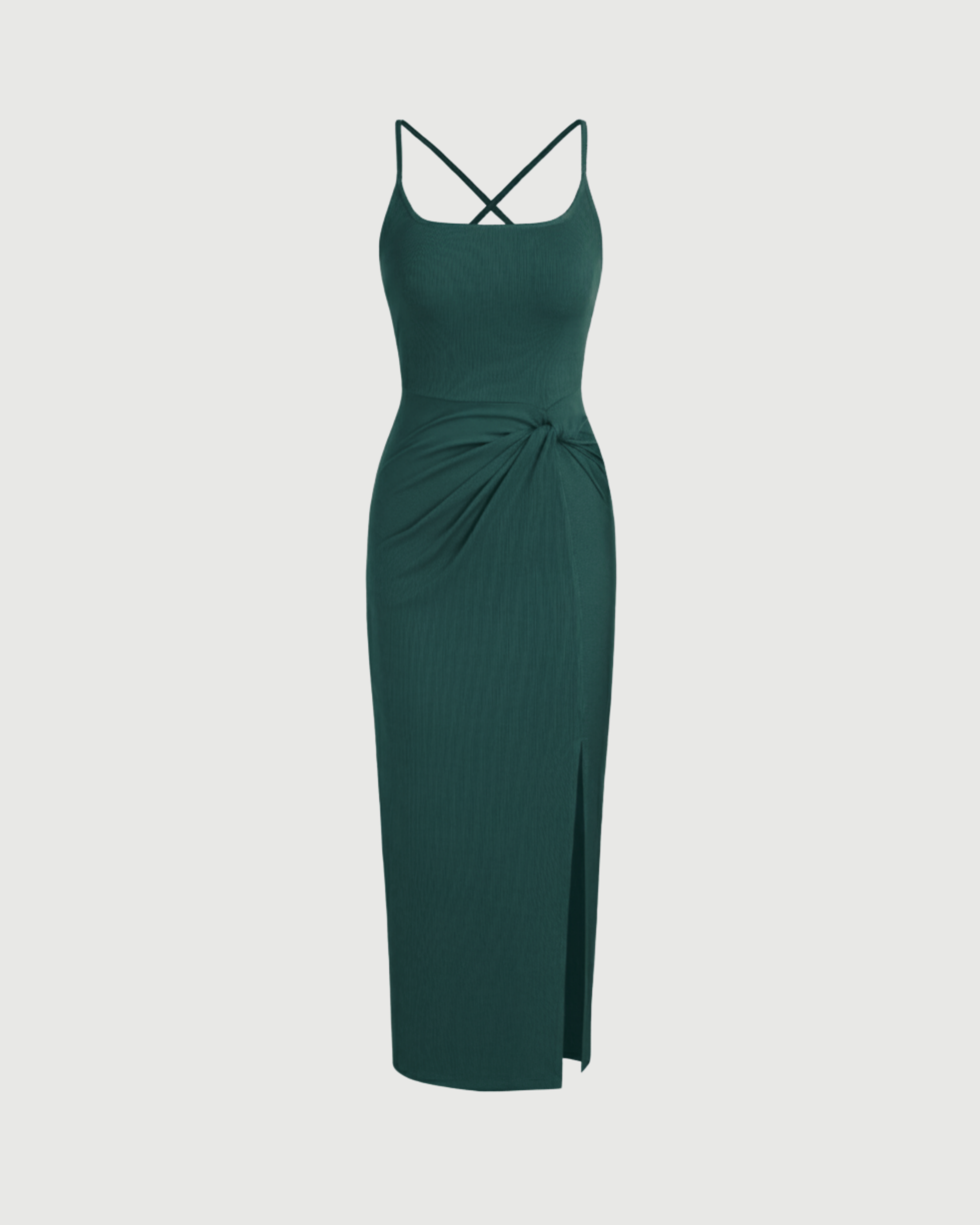 Criss-Cross Twist U-Neck Maxi Dress-Dark Green