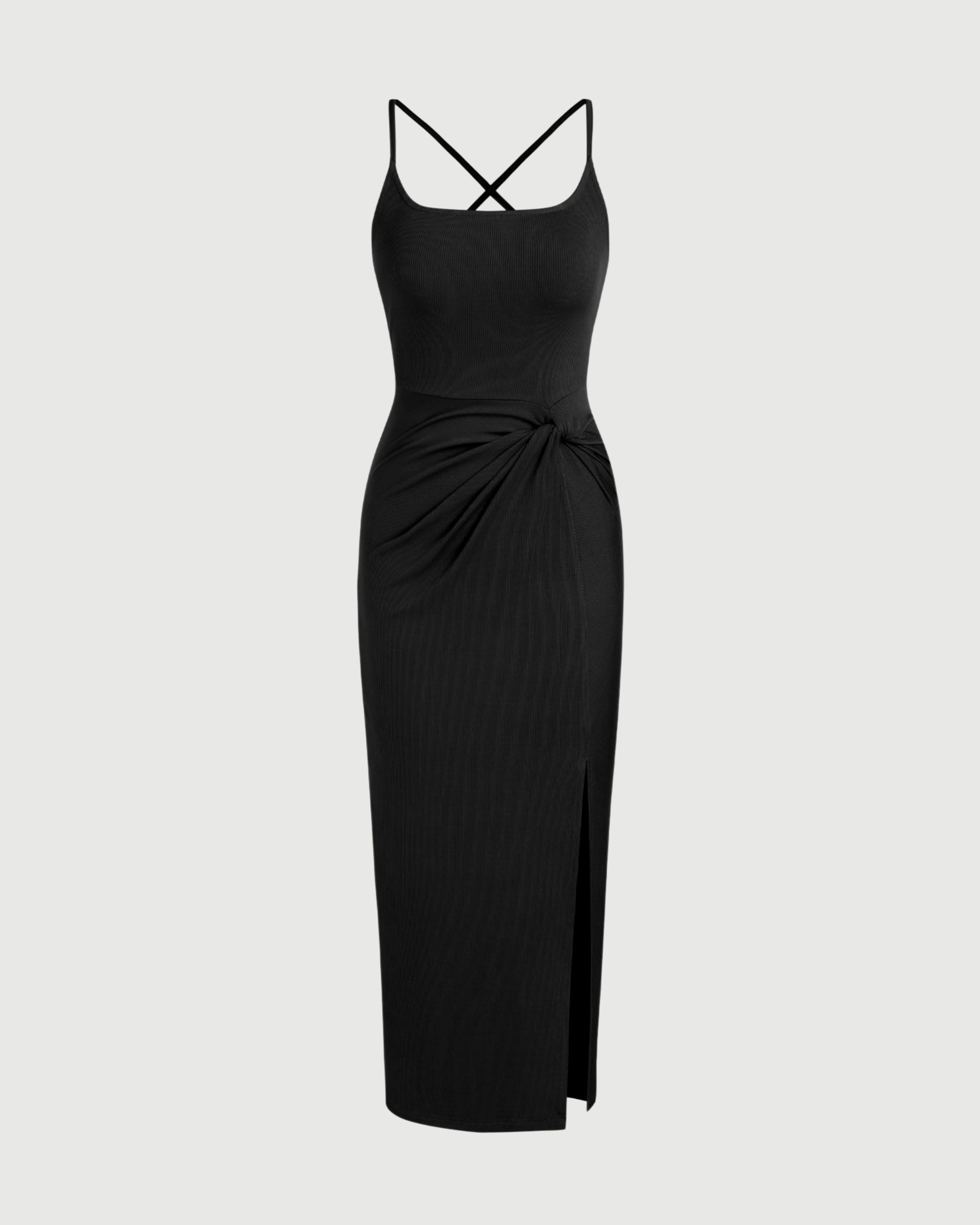 Criss-Cross Twist U-Neck Maxi Dress - Black