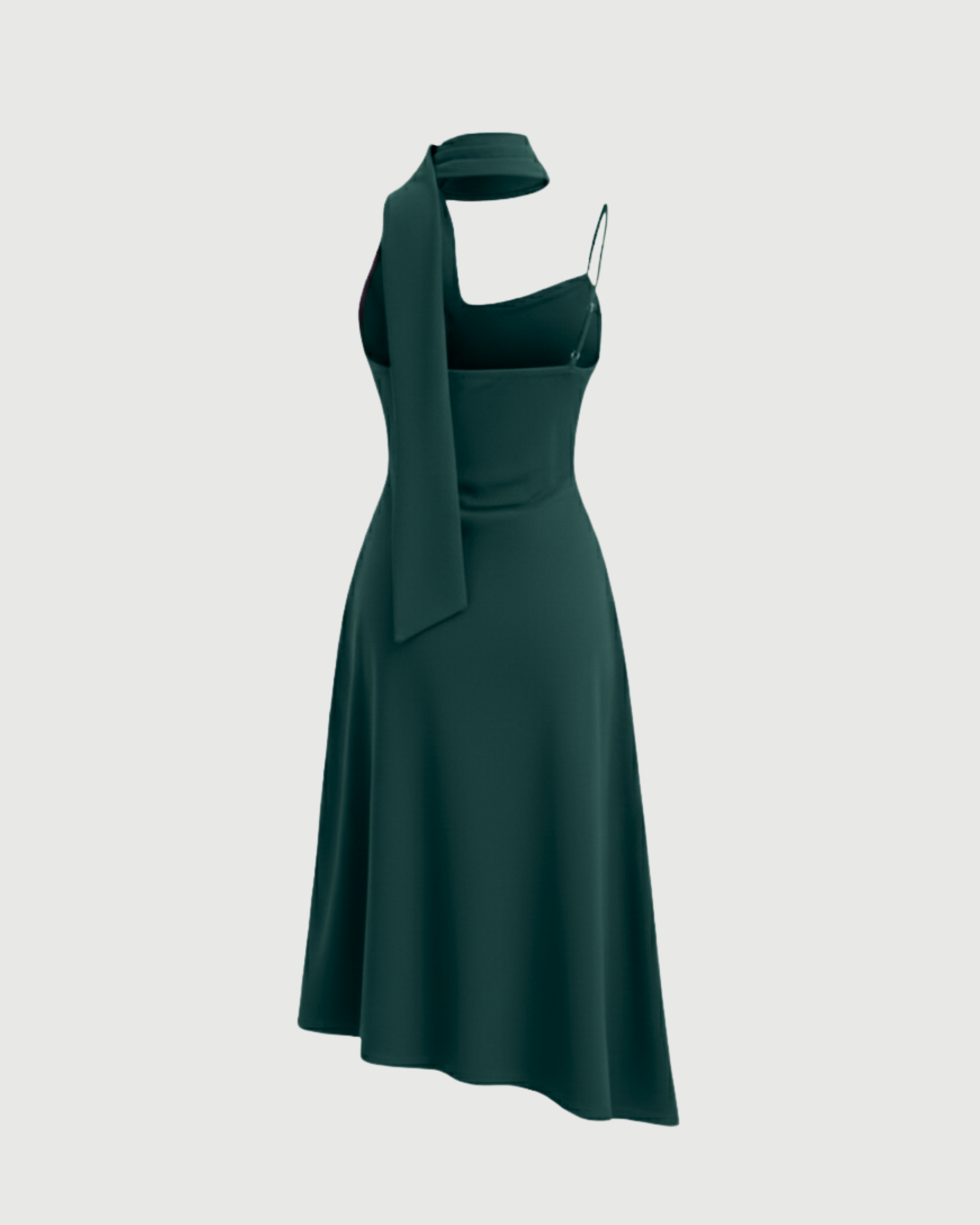 Draped Cowl Neck Ruched Midi Slip Dress-Dark Green