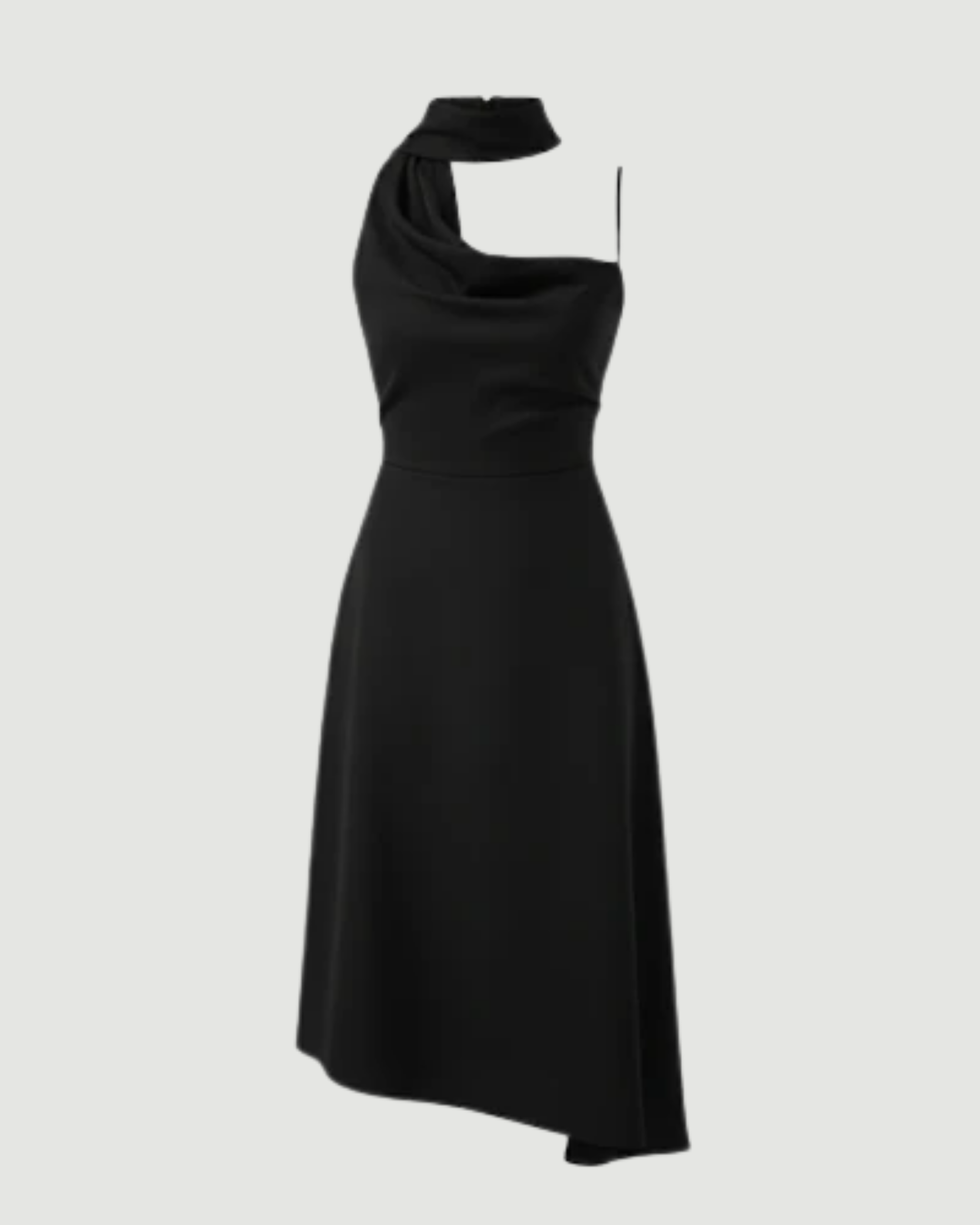 Draped Cowl Neck Ruched Midi Slip Dress - Black