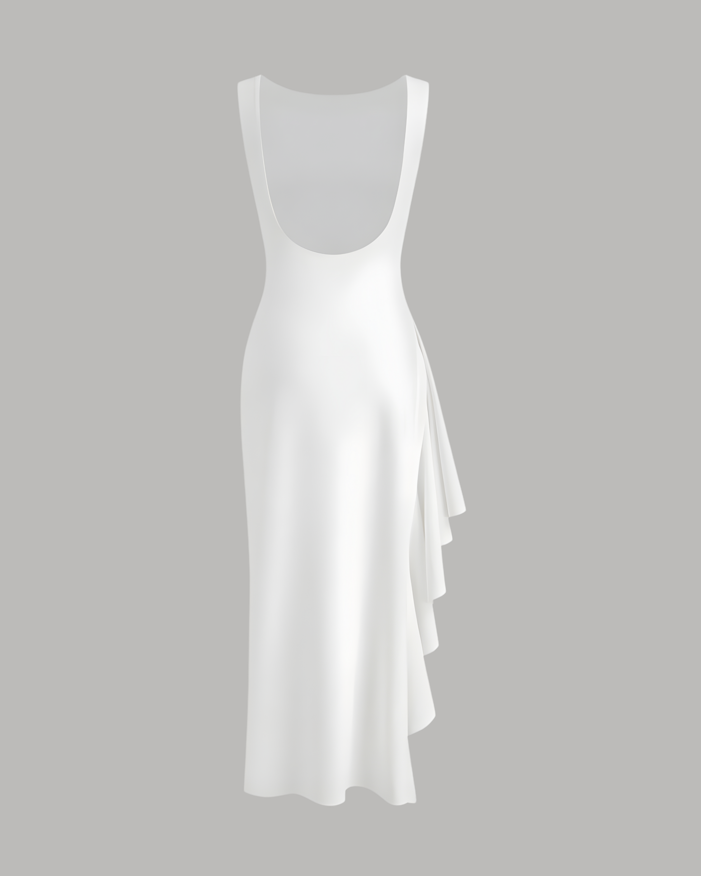 Elegance Backless Boat Neck Ruffle Split Maxi - White