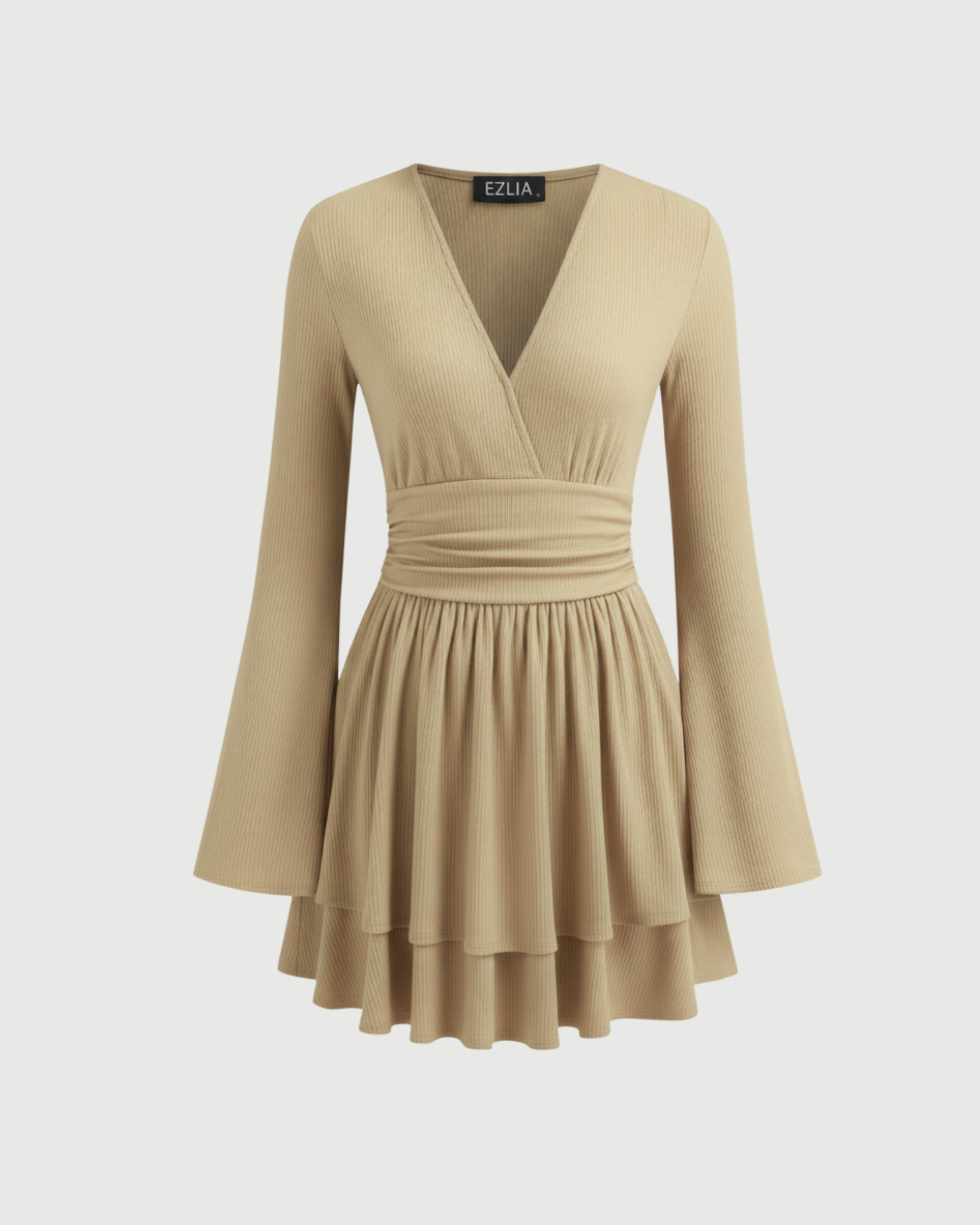Flirty V-Neck Layered Ruffle Mini Dress-Cream