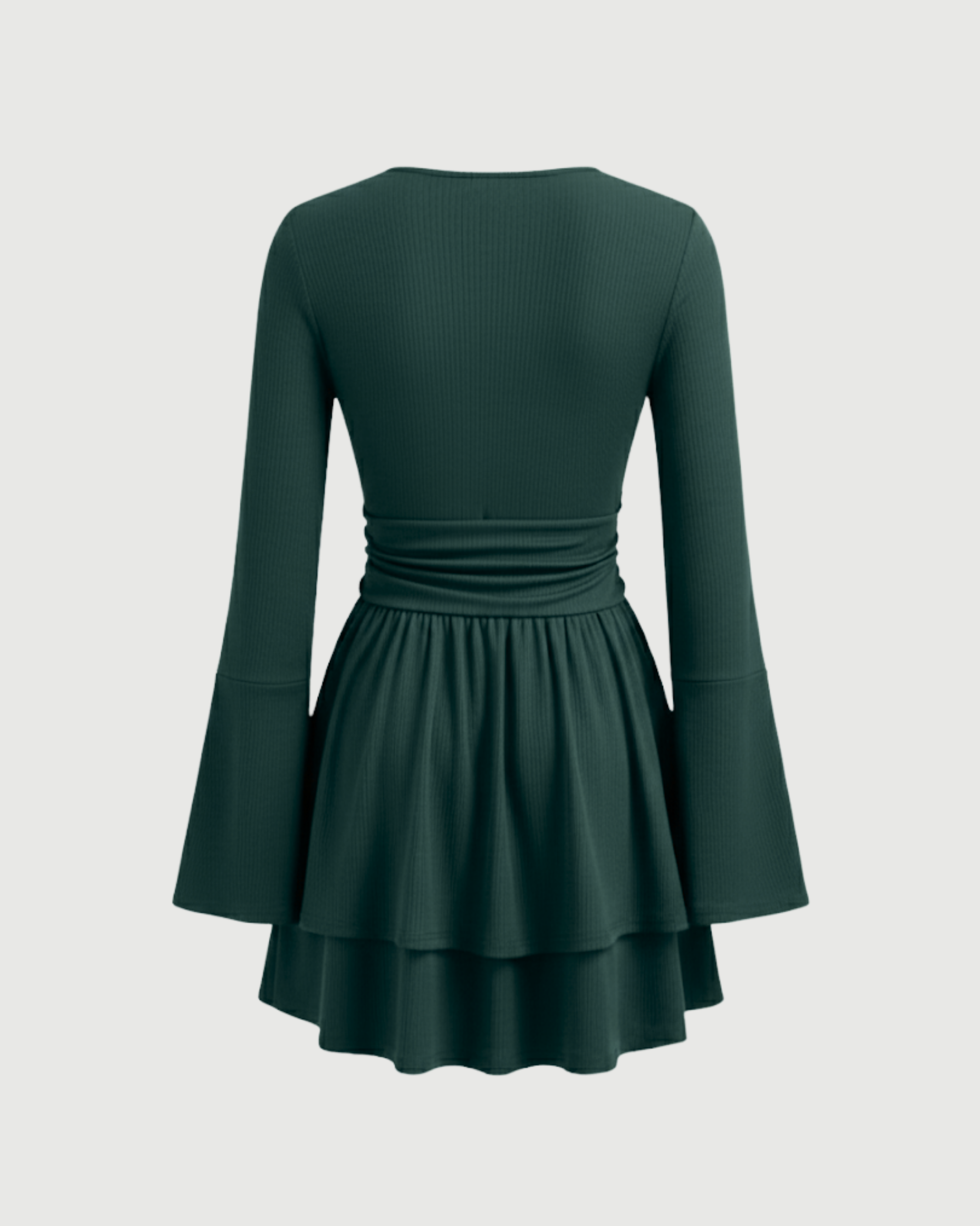 Flirty V-Neck Layered Ruffle Mini Dress-Dark Green