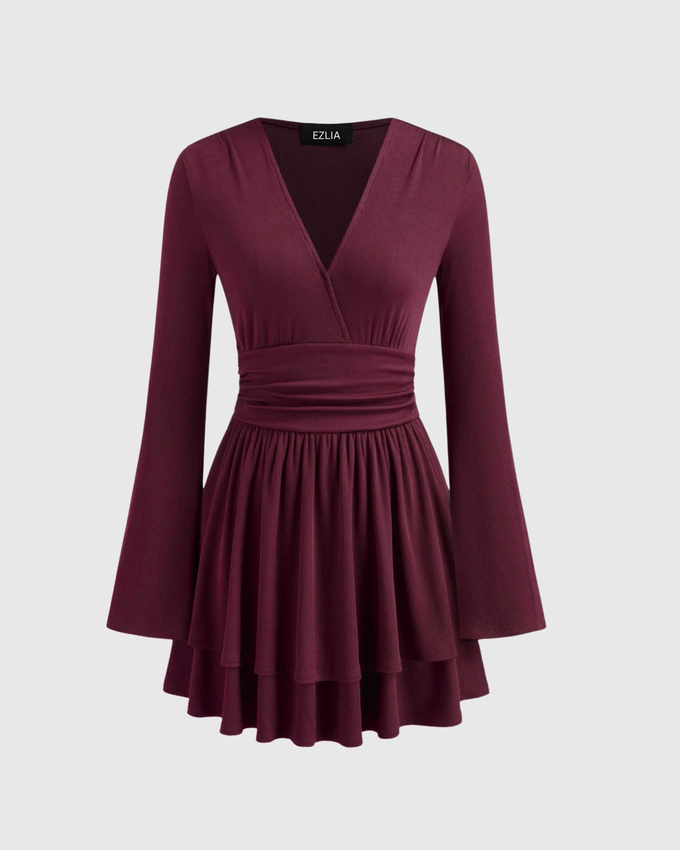 Flirty V-Neck Layered Ruffle Mini Dress-Maroon