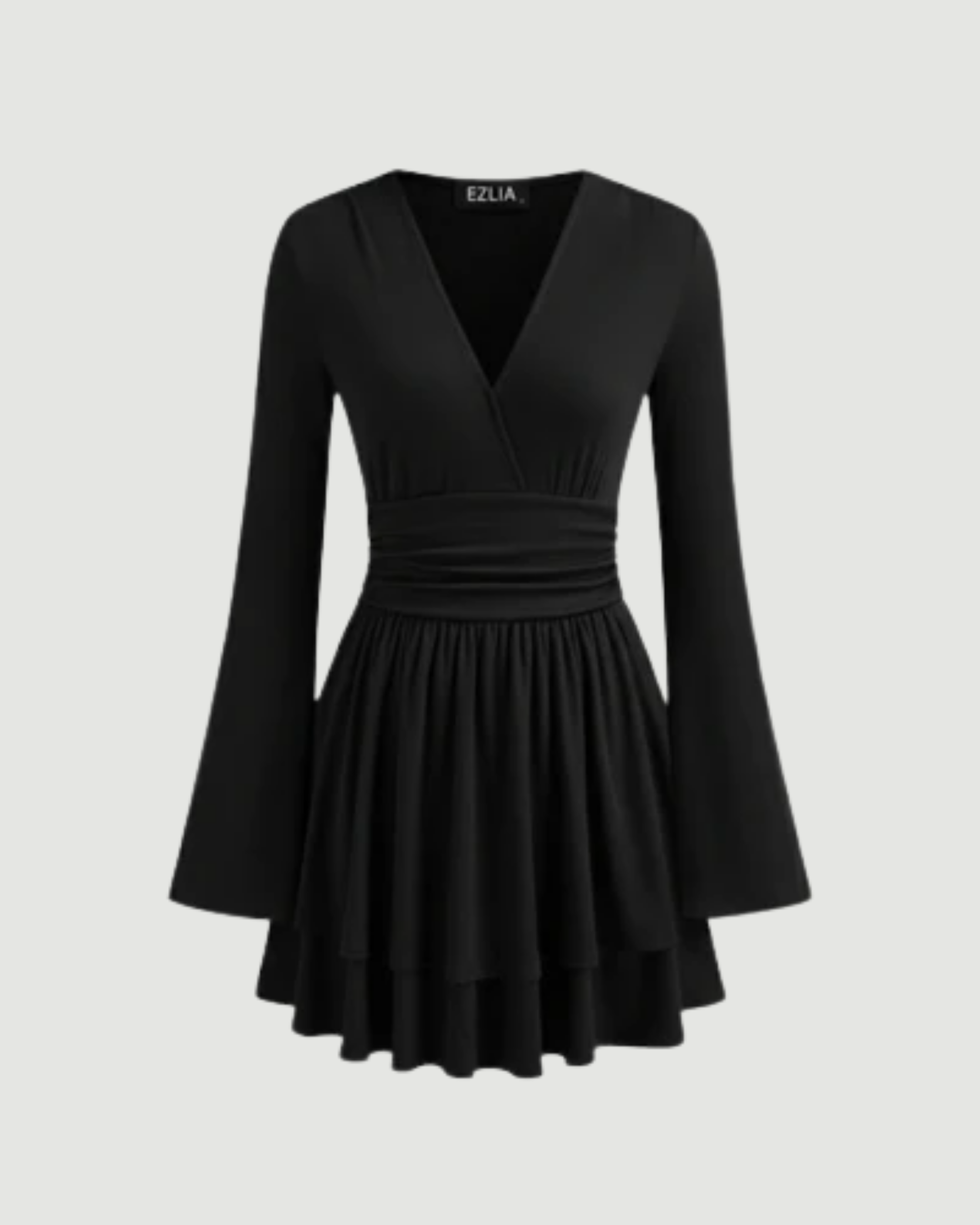Flirty V-Neck Layered Ruffle Mini Dress - Black