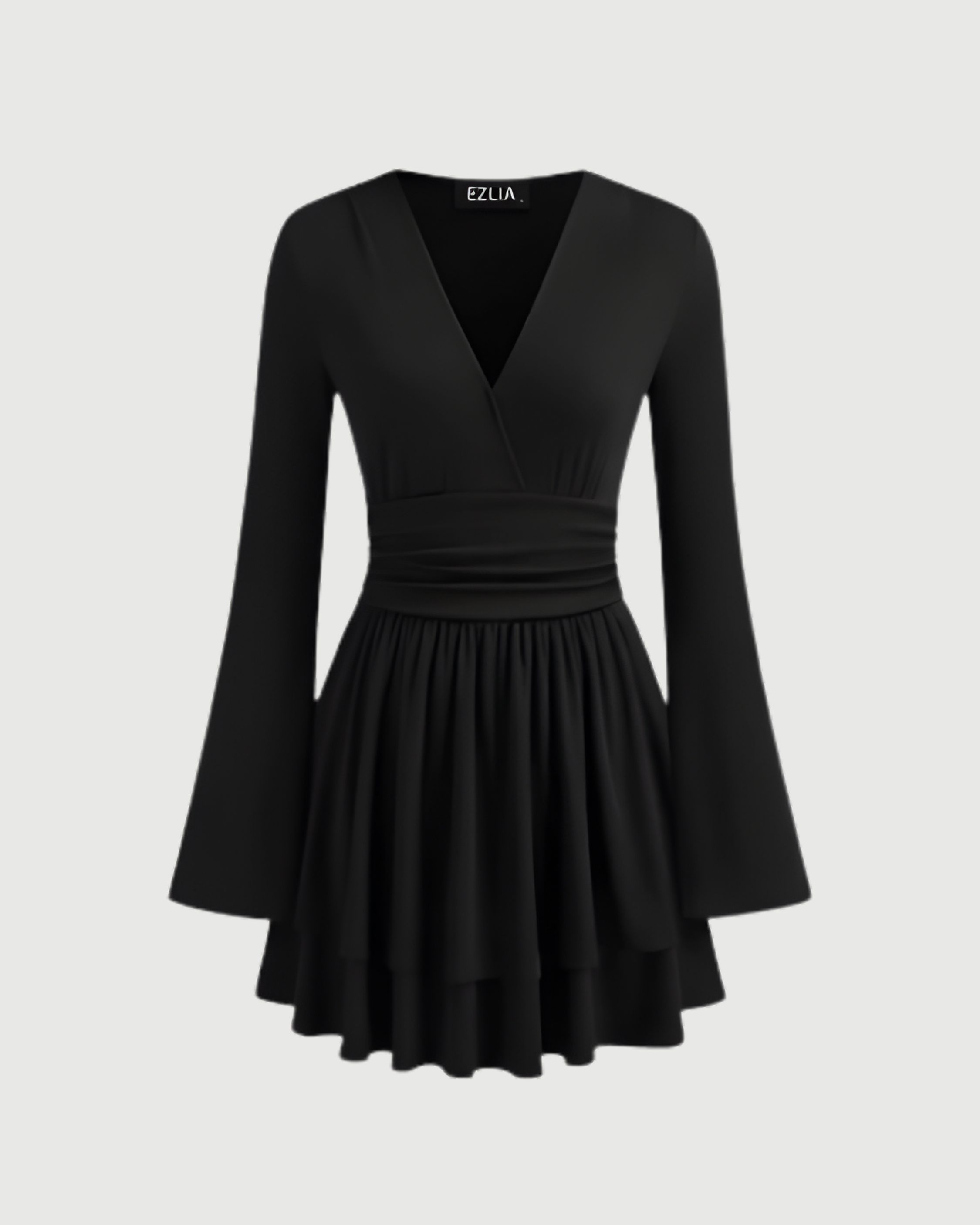 Flirty V-Neck Layered Ruffle Mini Dress - Black