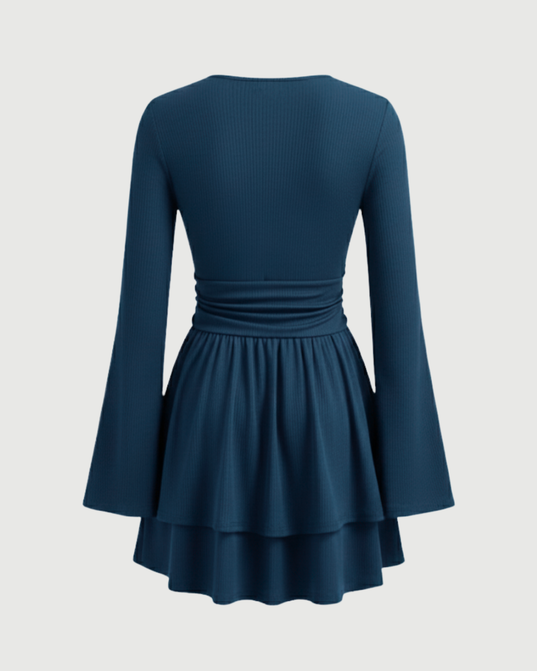 Bohemian Bell Sleeve Layered Mini Dress-Blue