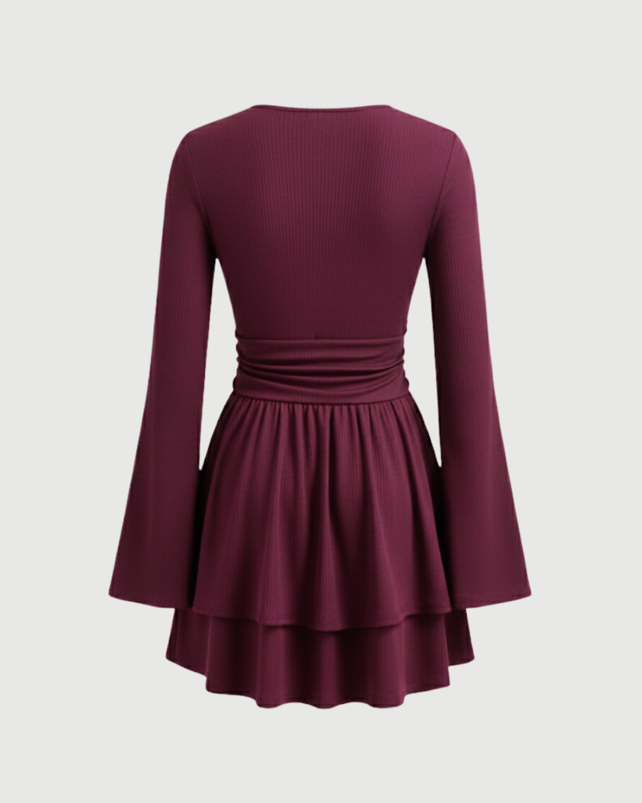 Bohemian Bell Sleeve Layered Mini Dress-Maroon