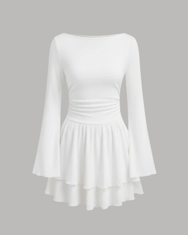 Bohemian Bell Sleeve Layered Mini Dress - White