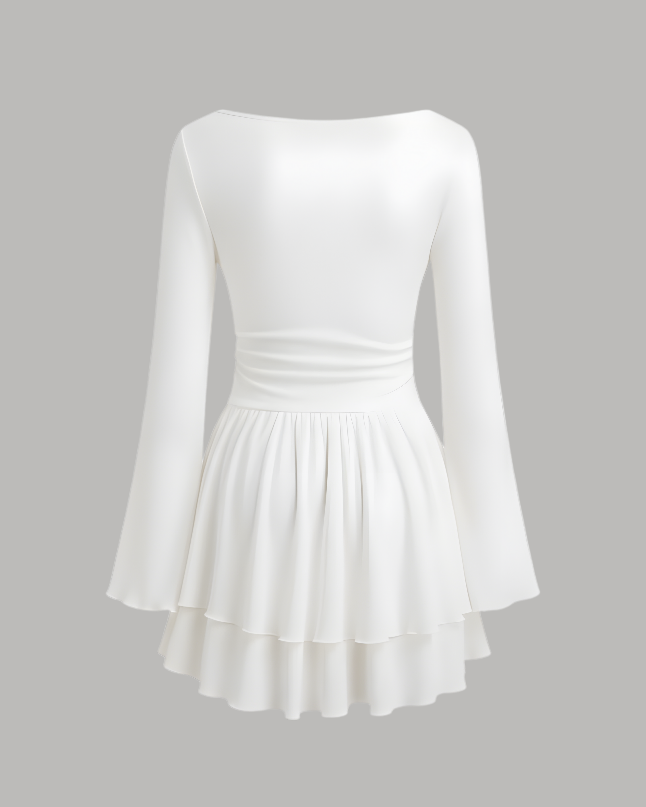 Bohemian Bell Sleeve Layered Mini Dress - White