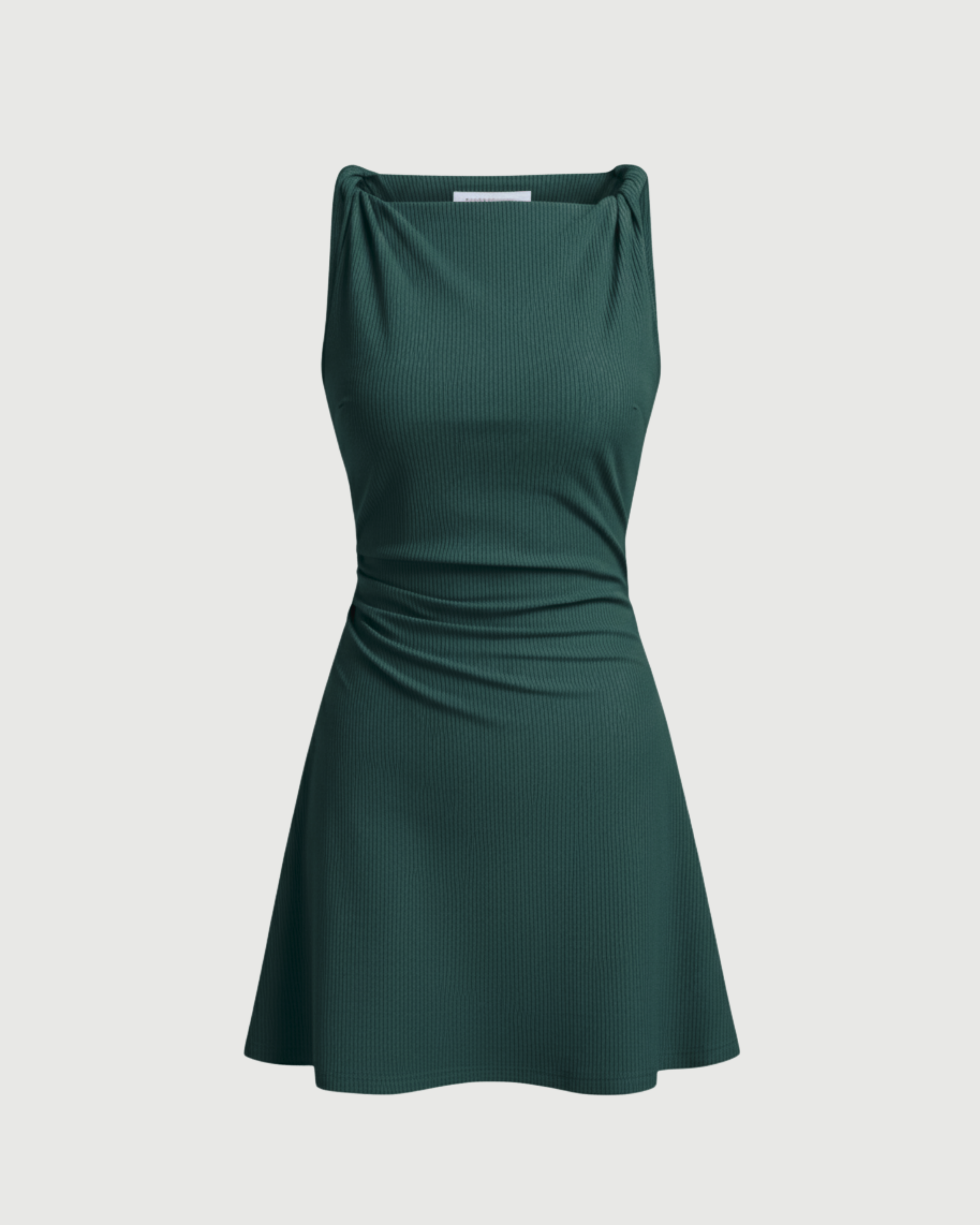 Chic Twisted Boat Neck Mini Dress-Dark Green