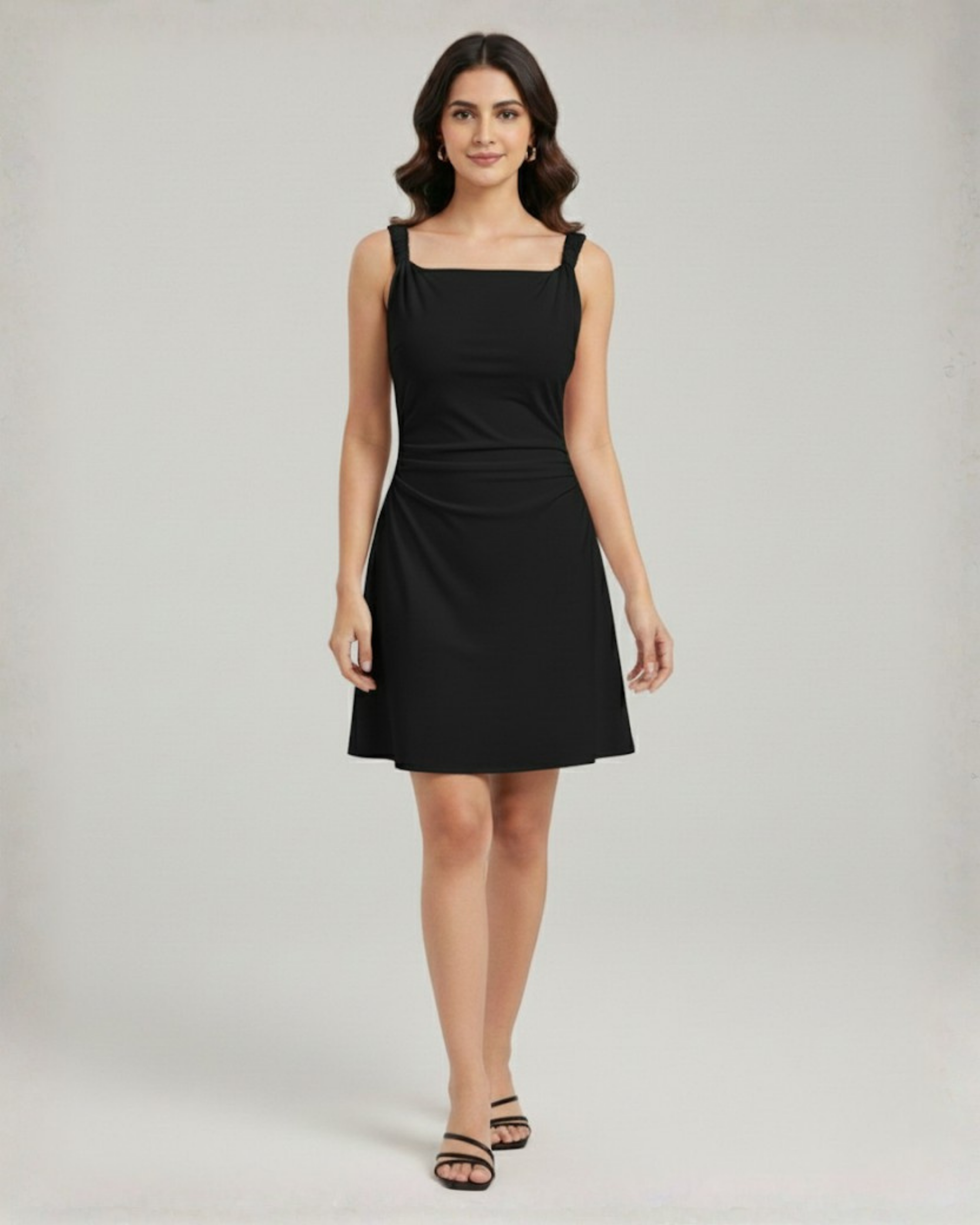 Chic Twisted Boat Neck Mini Dress - Black