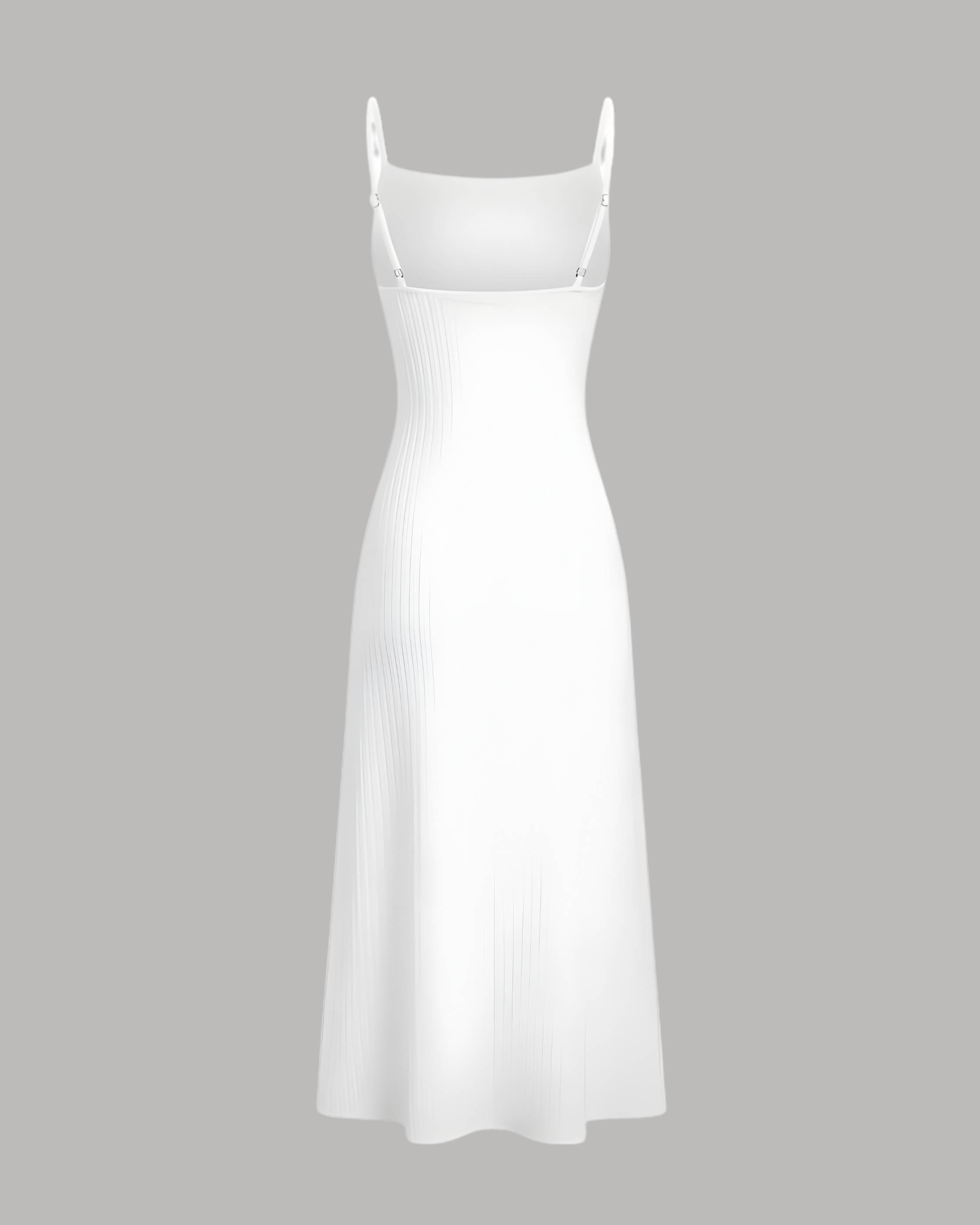 Square Neck Ribbed Ruched Midi Dress - White