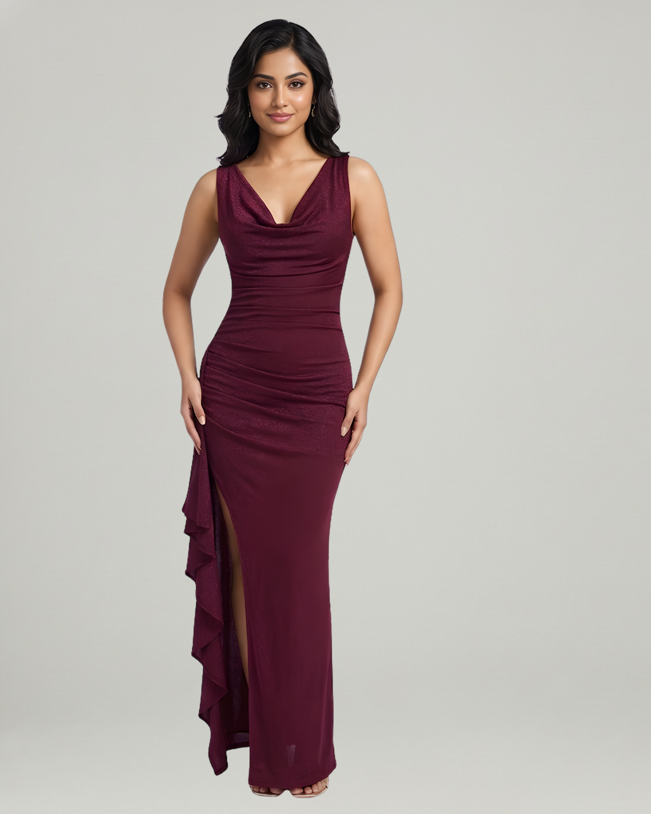 Glamorous Cowl Back Split Hem Maxi-Maroon