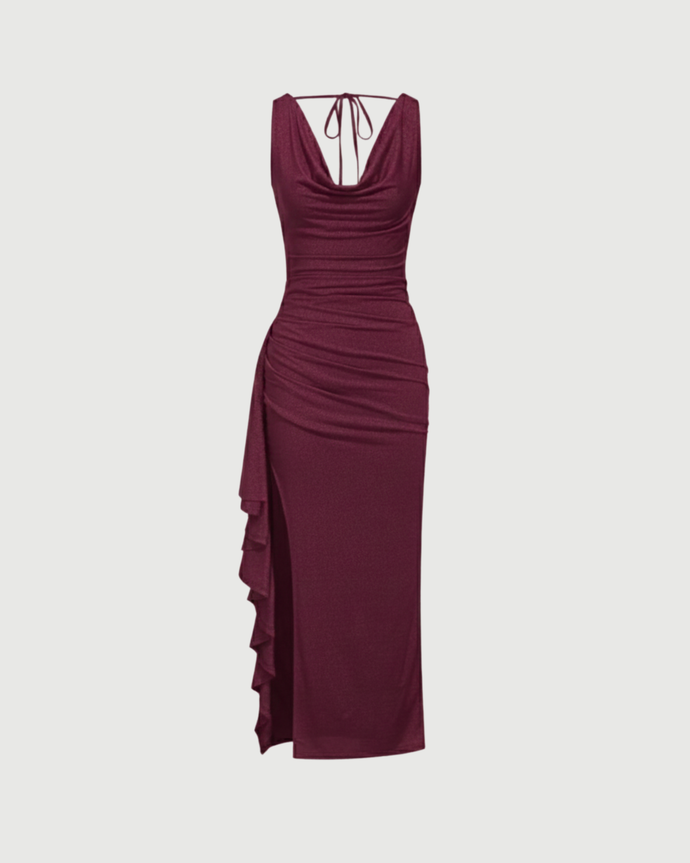 Glamorous Cowl Back Split Hem Maxi-Maroon