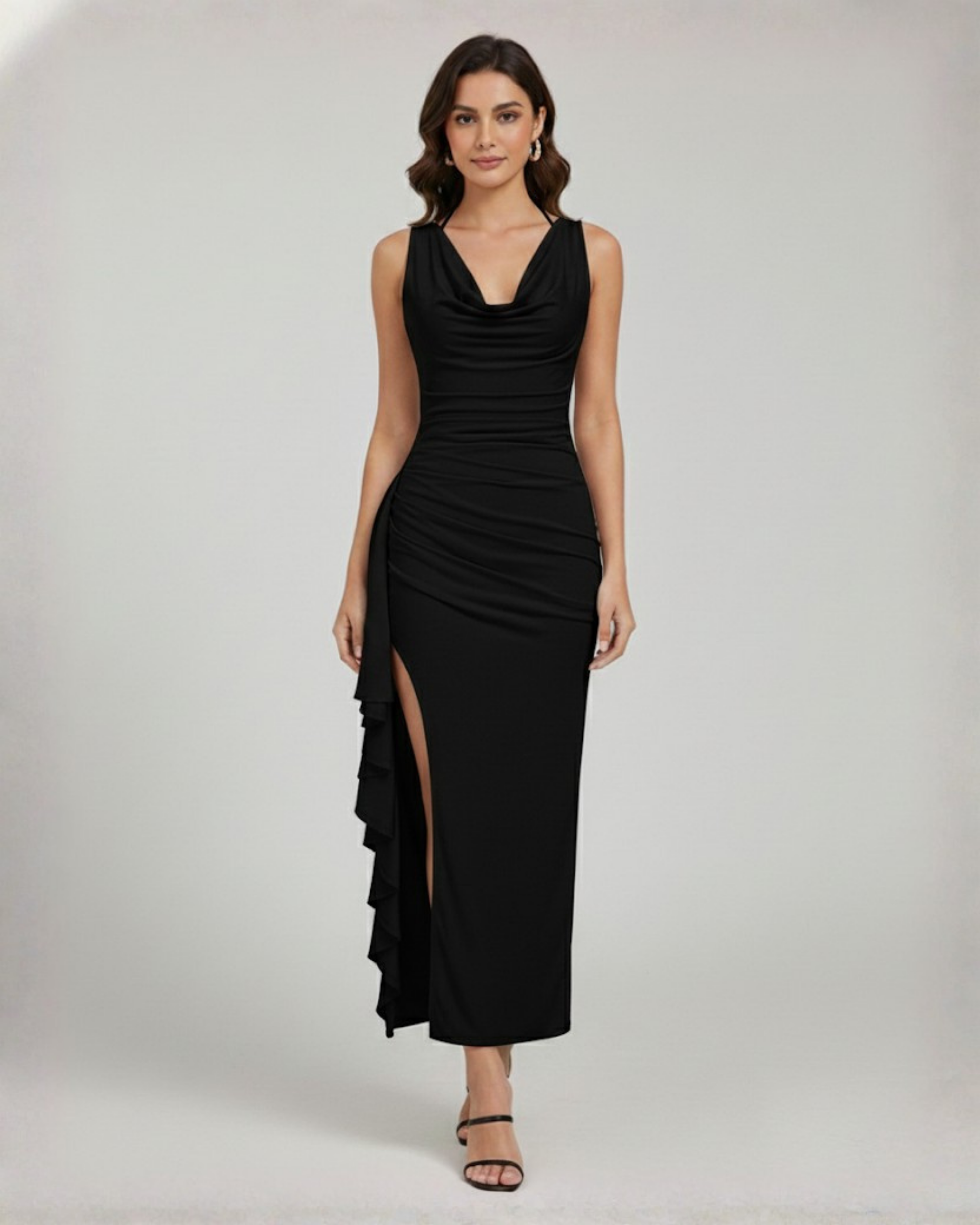 Glamorous Cowl Back Split Hem Maxi - Black