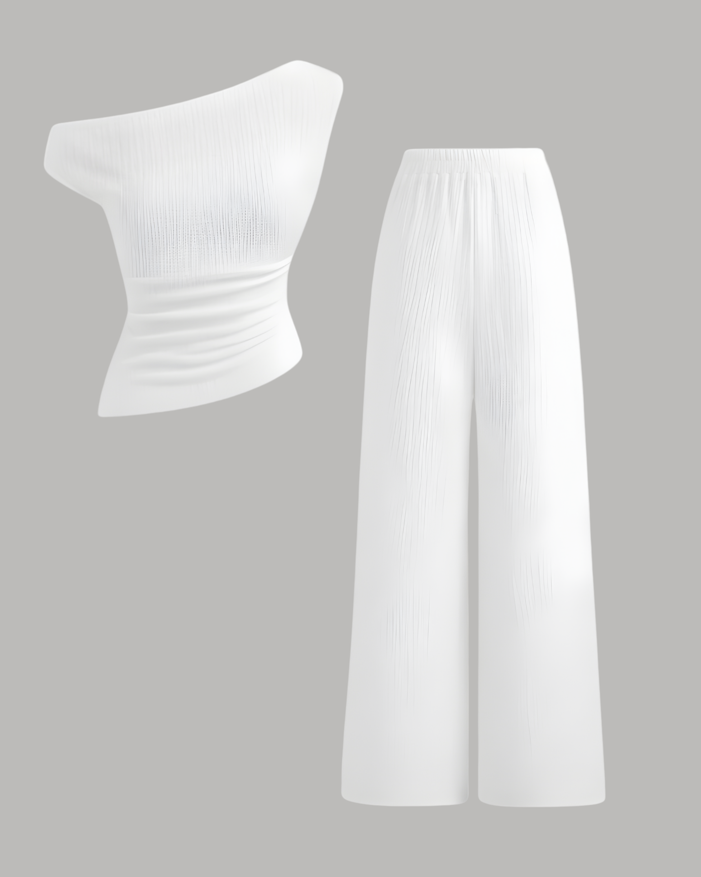 Modern Asymmetric Top & Straight Leg Trousers Set - White