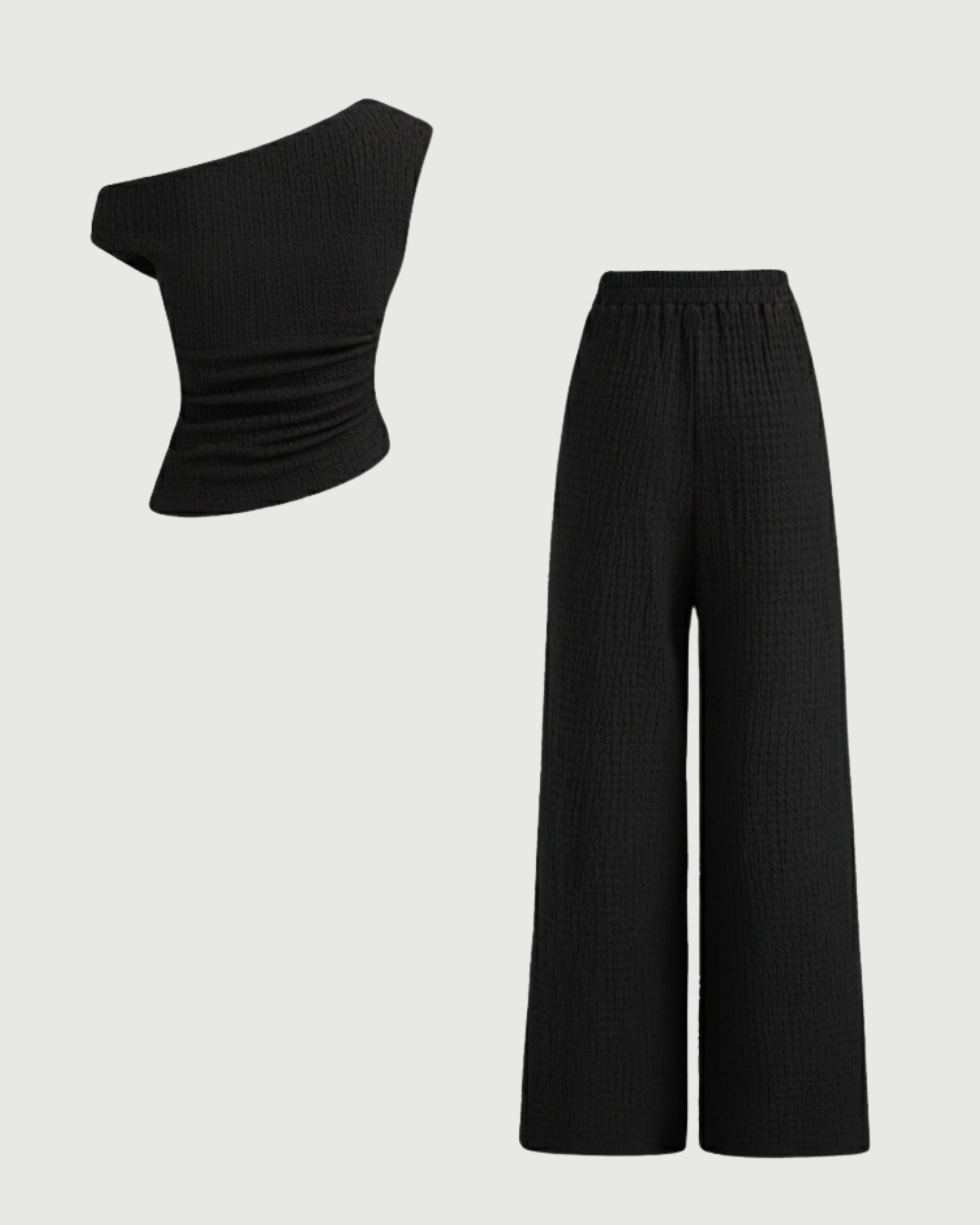 Modern Asymmetric Top & Straight Leg Trousers Set - Black