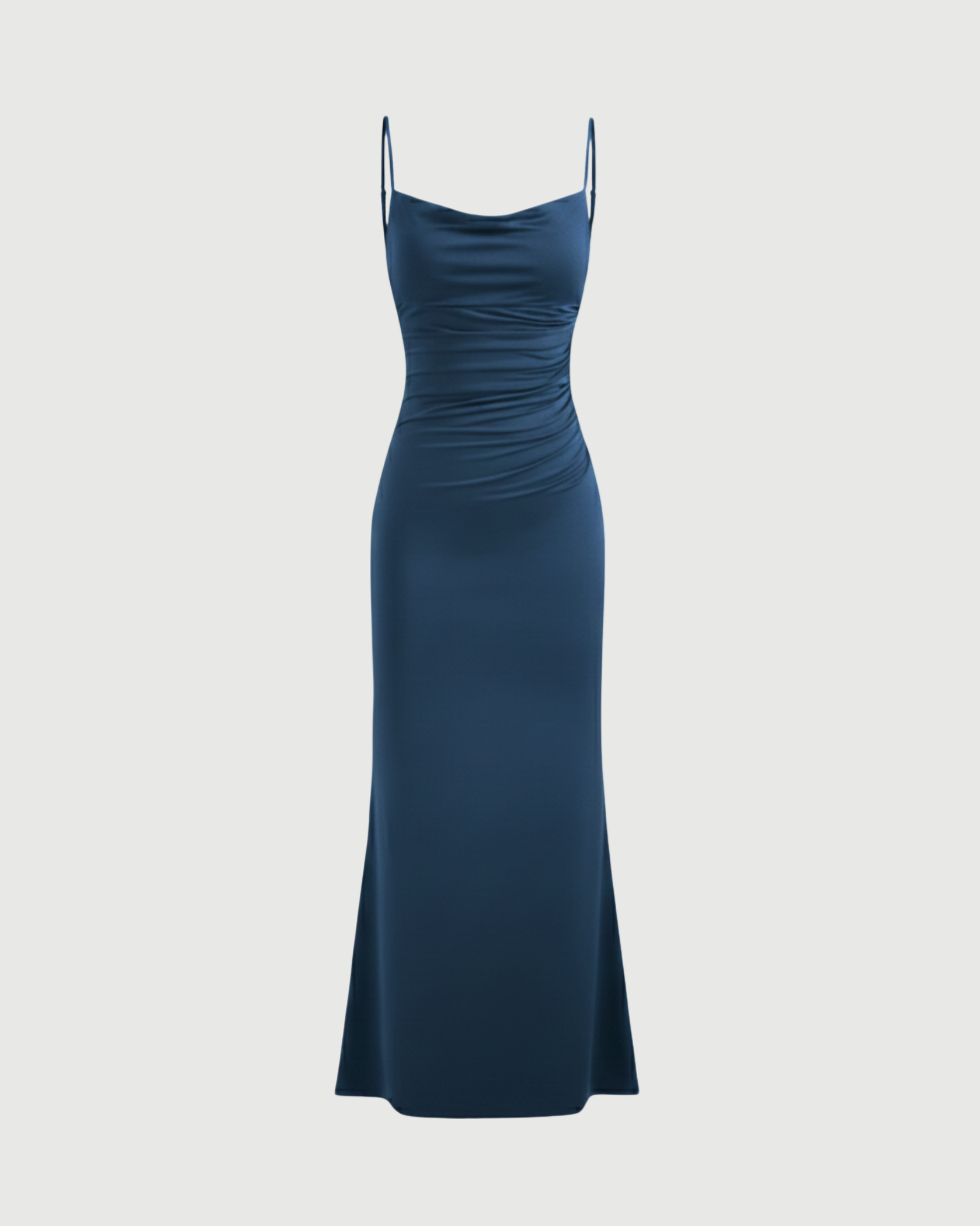 Sleek Cowl Neck Backless Maxi Gown-Blue
