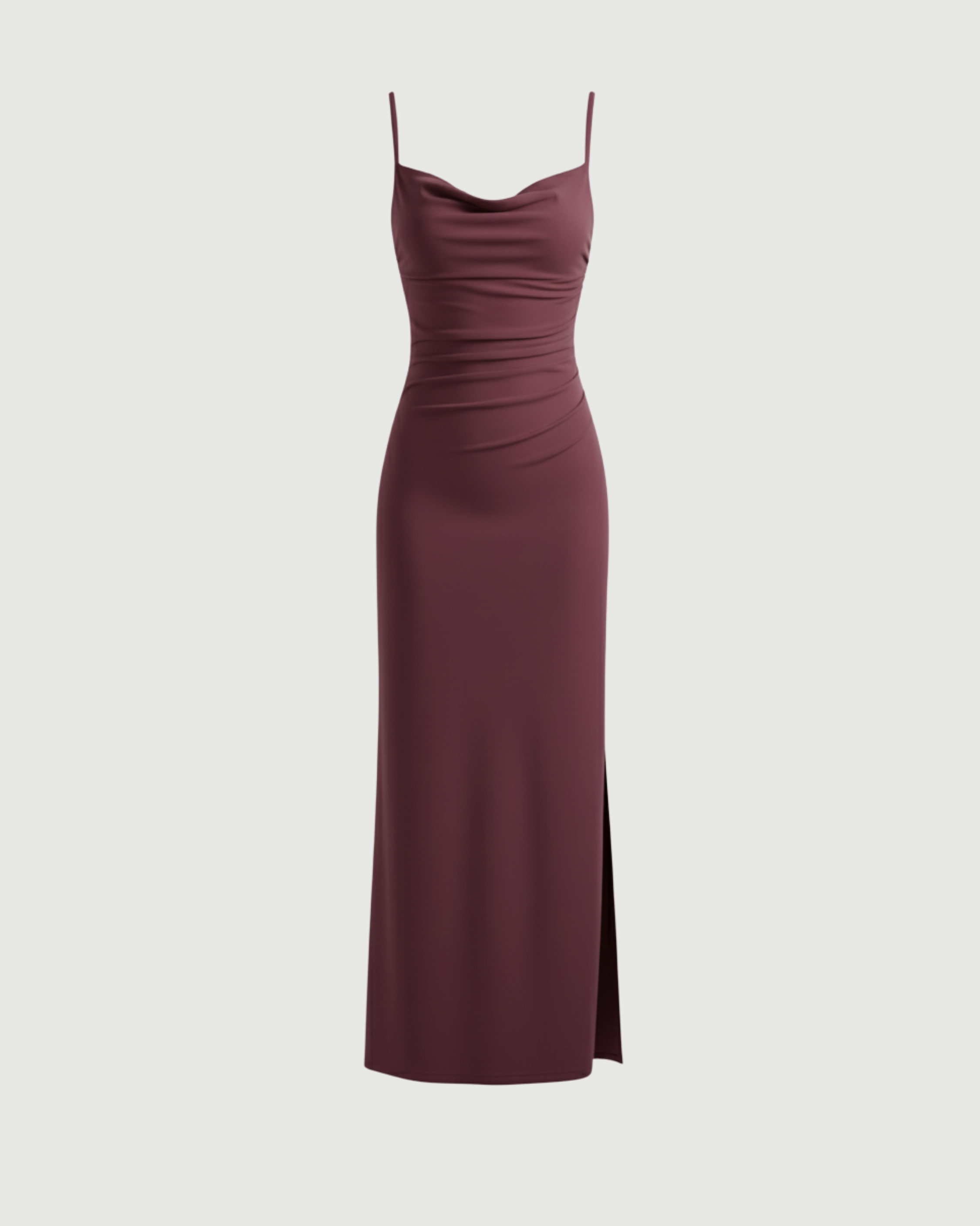 Sleek Cowl Neck Backless Maxi Gown-Maroon