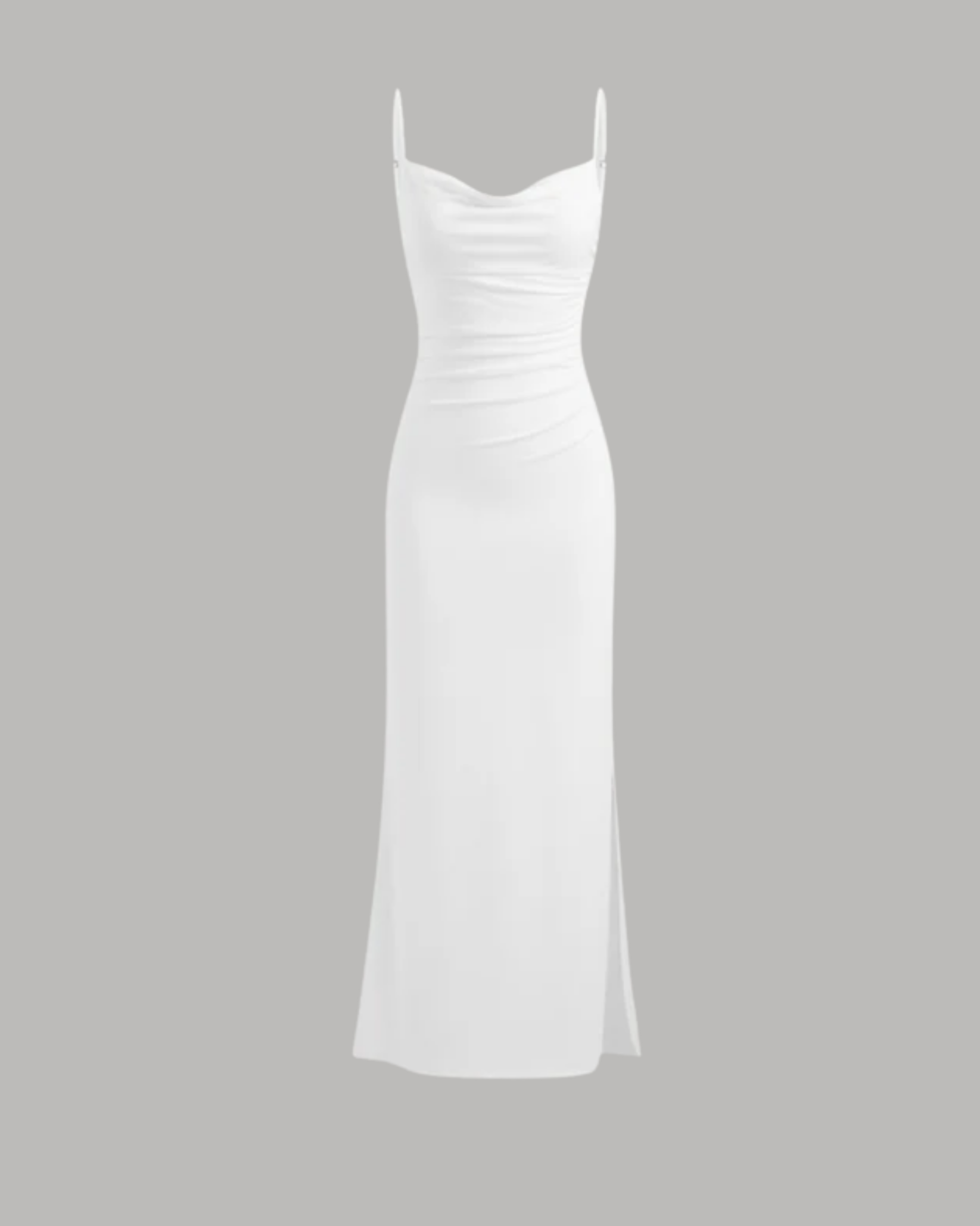 Sleek Cowl Neck Backless Maxi Gown - White