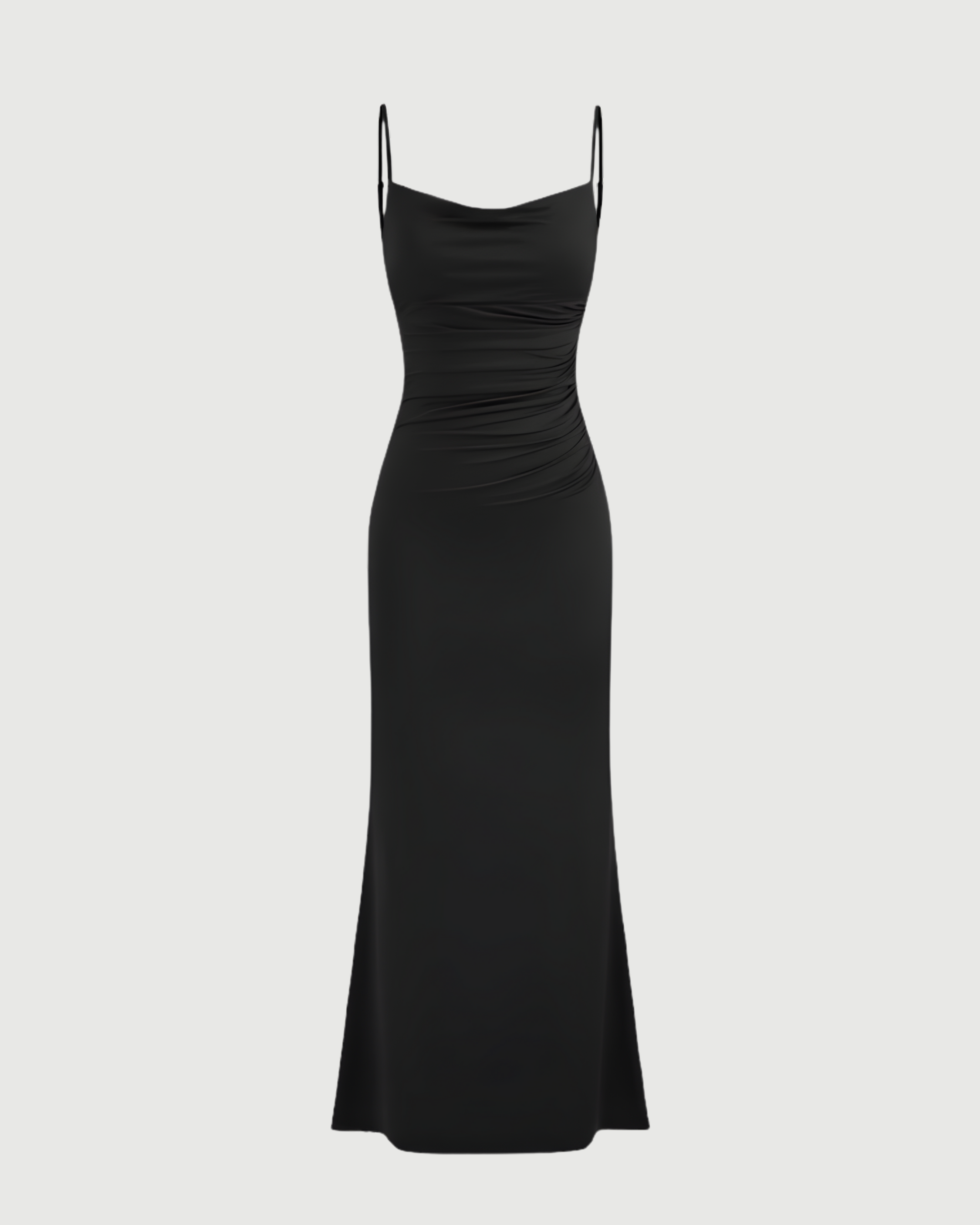 Sleek Cowl Neck Backless Maxi Gown - Black