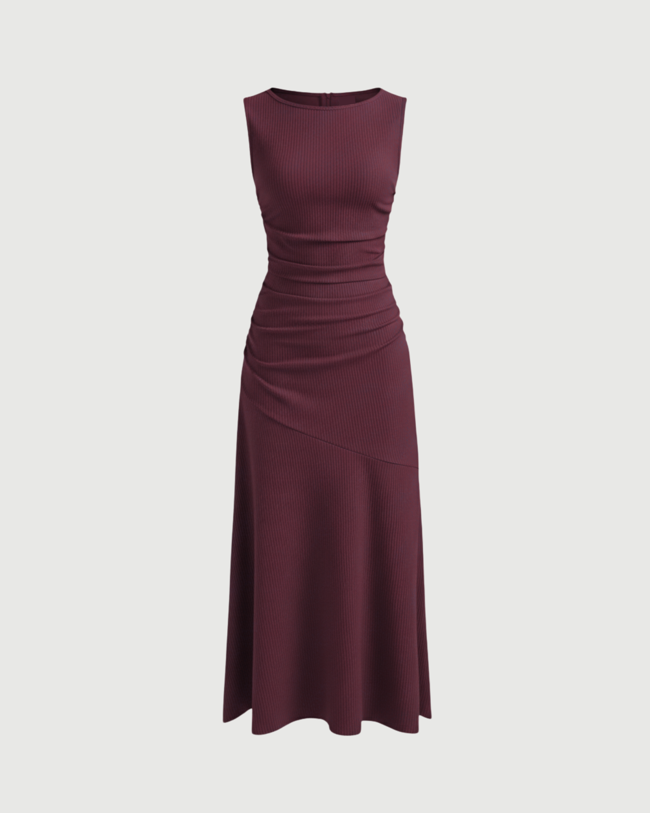 Classic Boat Neck Ruffle Maxi Dress-Maroon