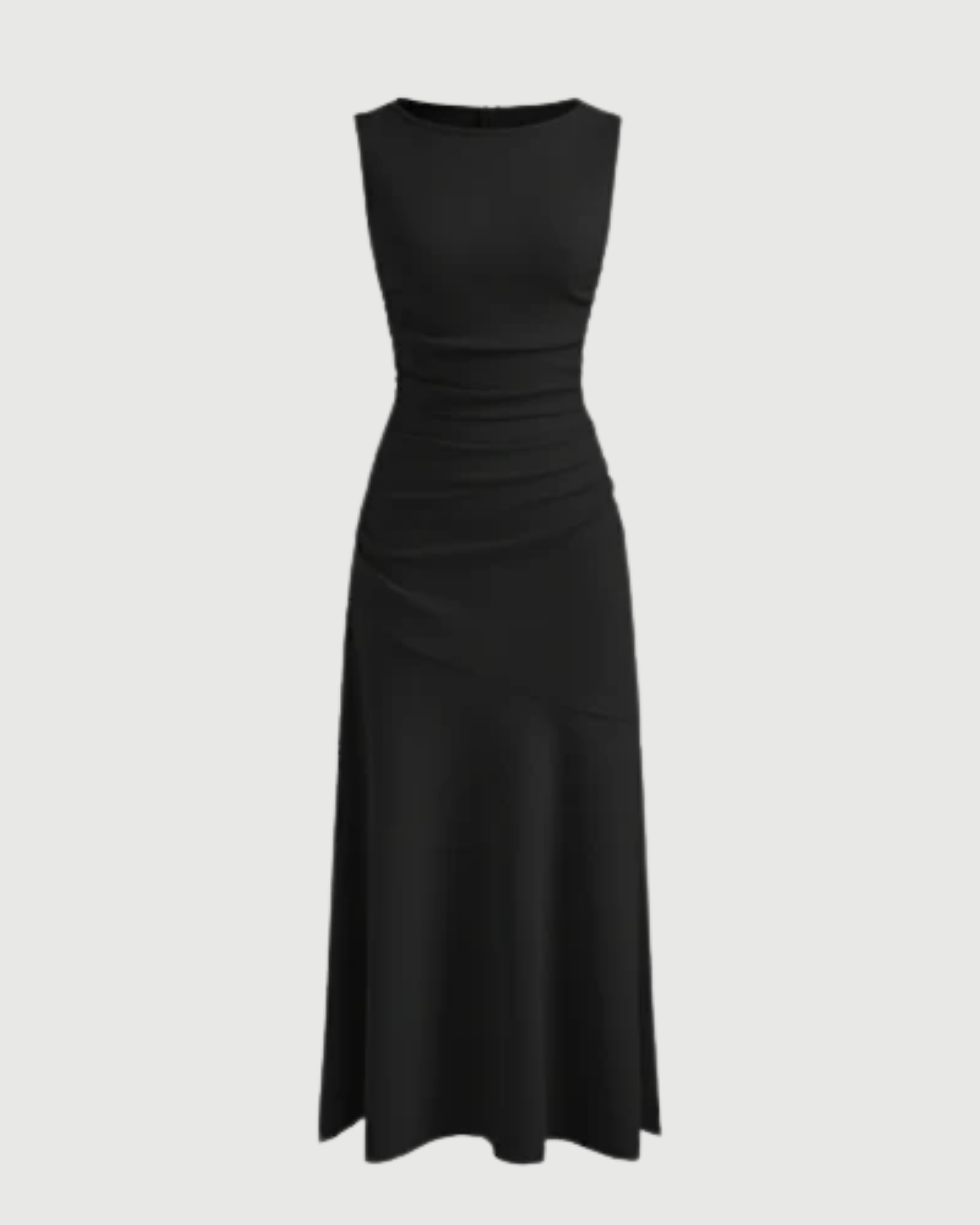 Classic Boat Neck Ruffle Maxi Dress - Black