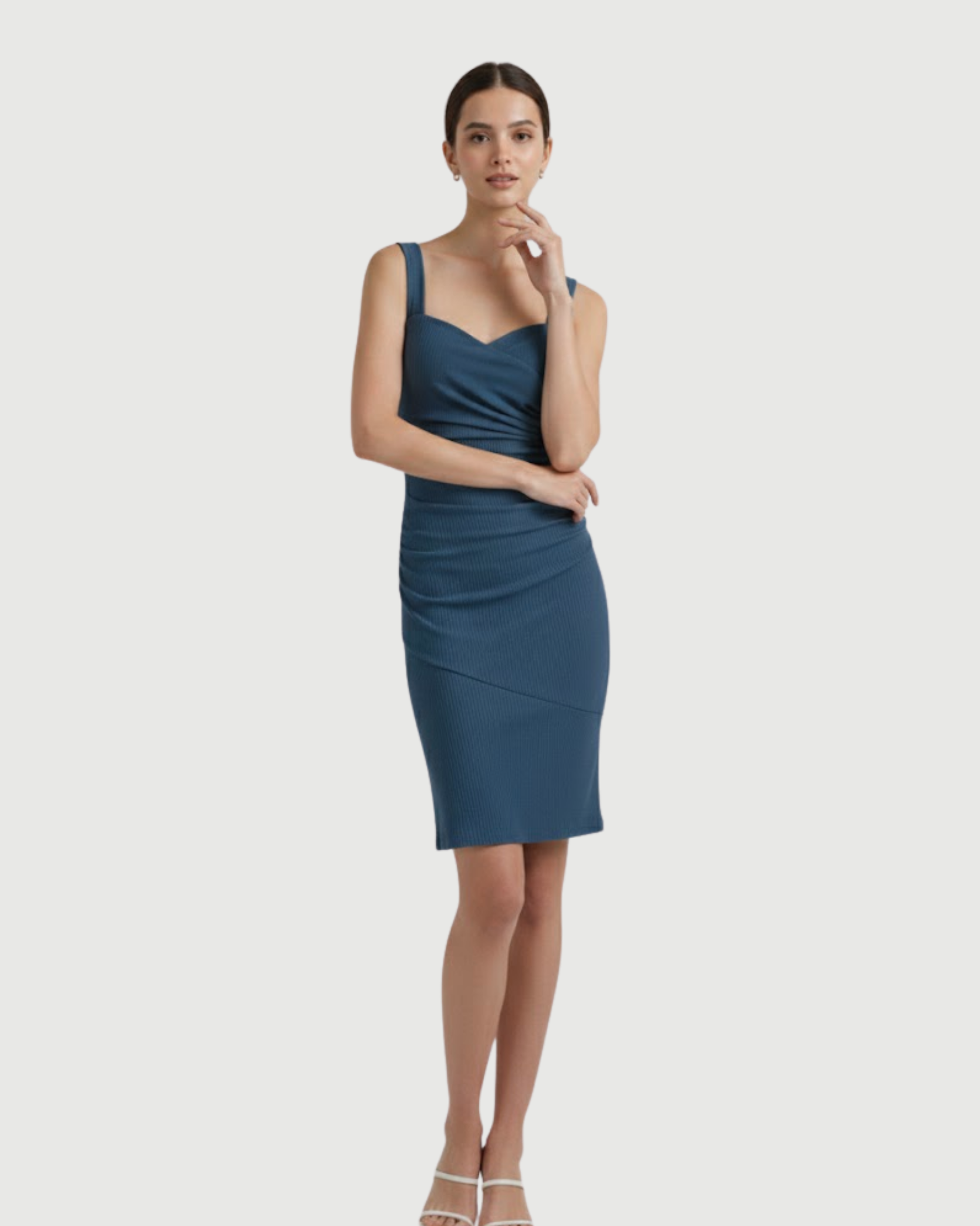 Sweetheart Square Neck Mini Dress-Blue