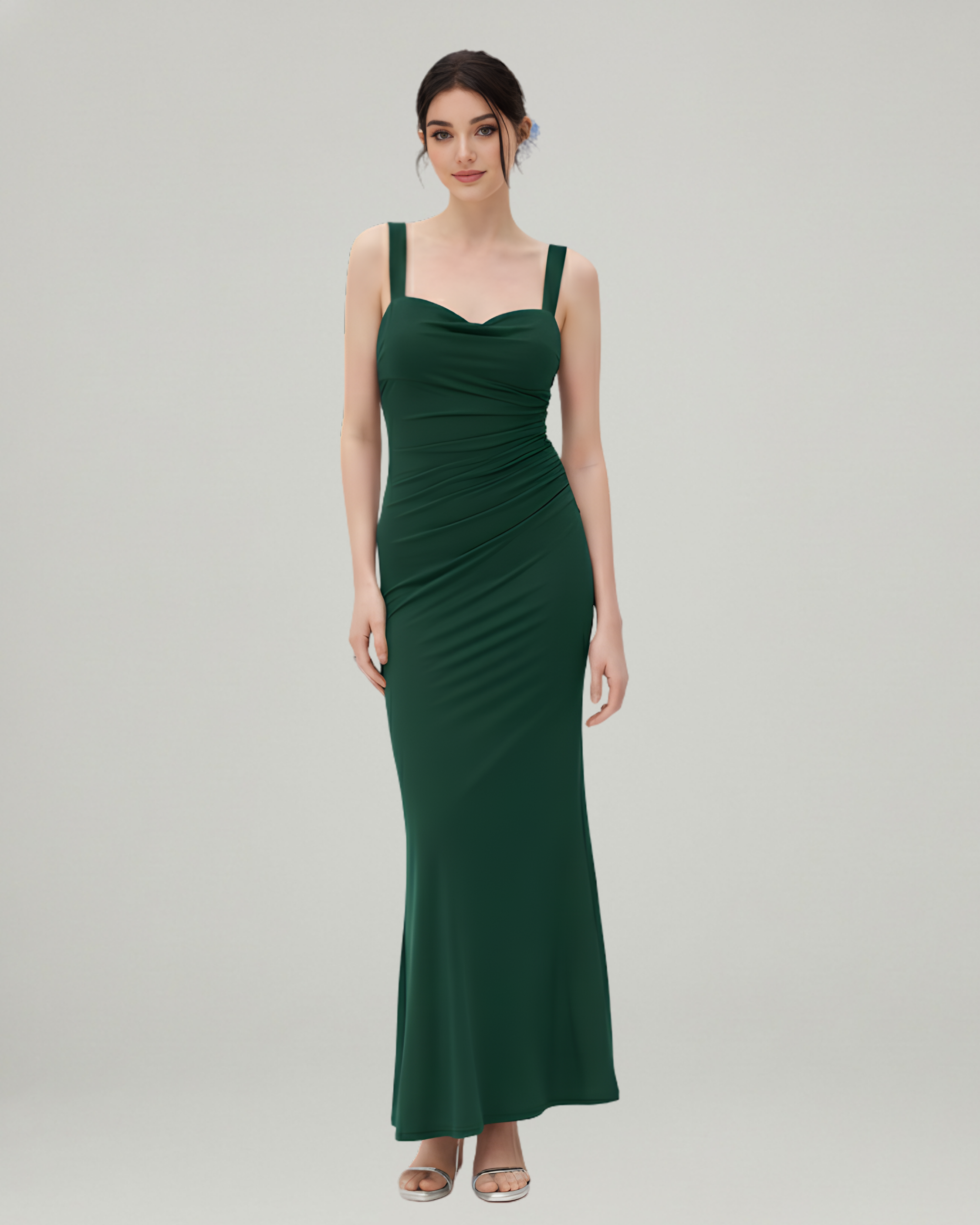 Woven Texture Sweetheart Maxi Dress-Dark Green