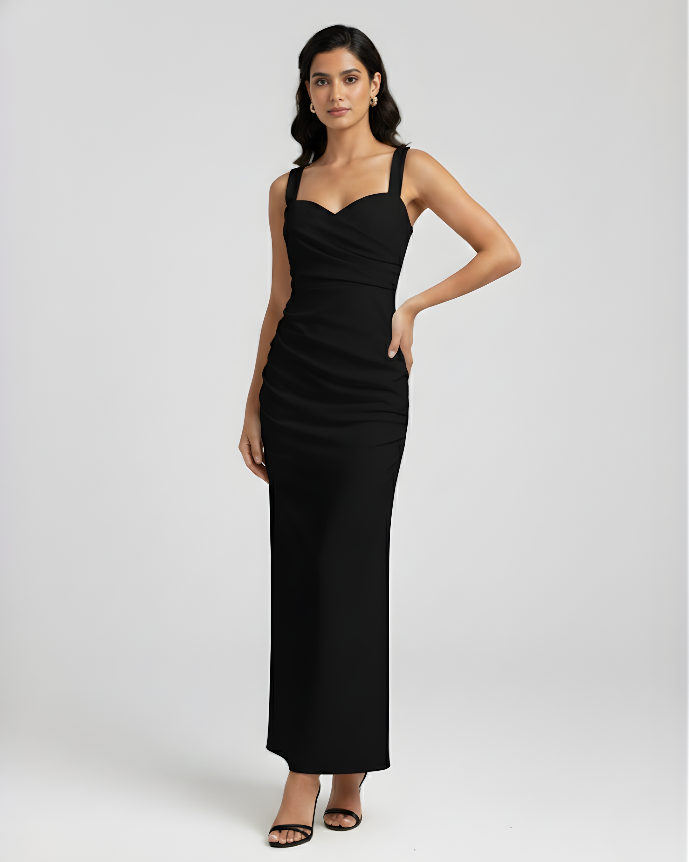 Woven Texture Sweetheart Maxi Dress - Black