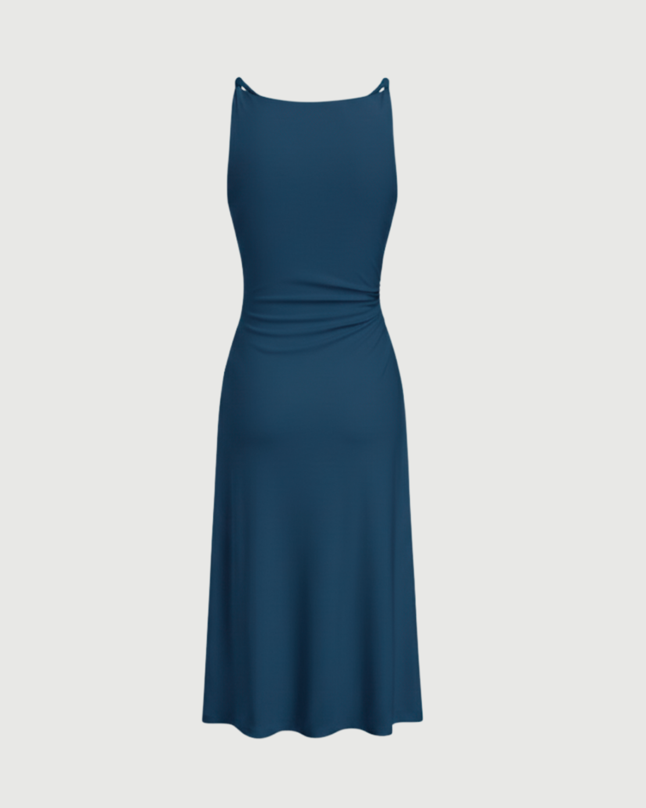 Boat Neck Twist Ruched Midi Dress- Blue