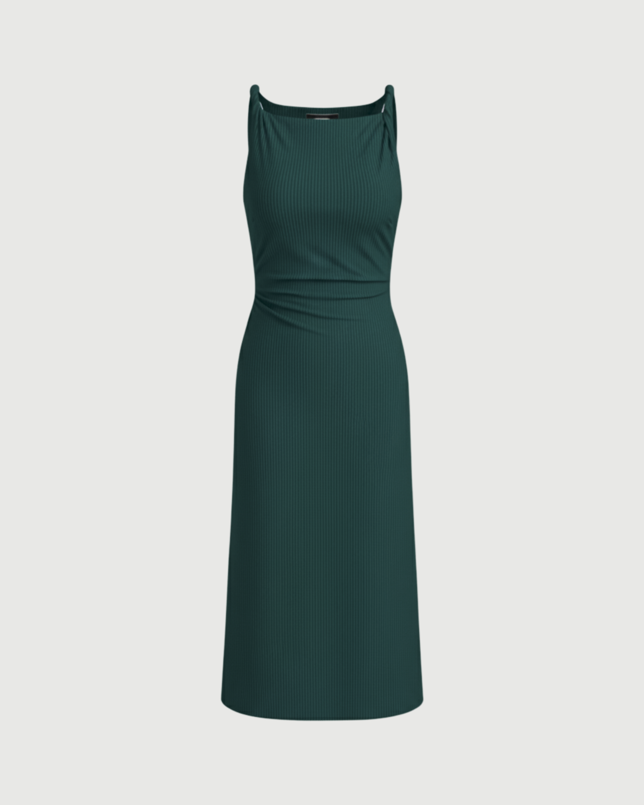 Boat Neck Twist Ruched Midi Dress- Dark Green