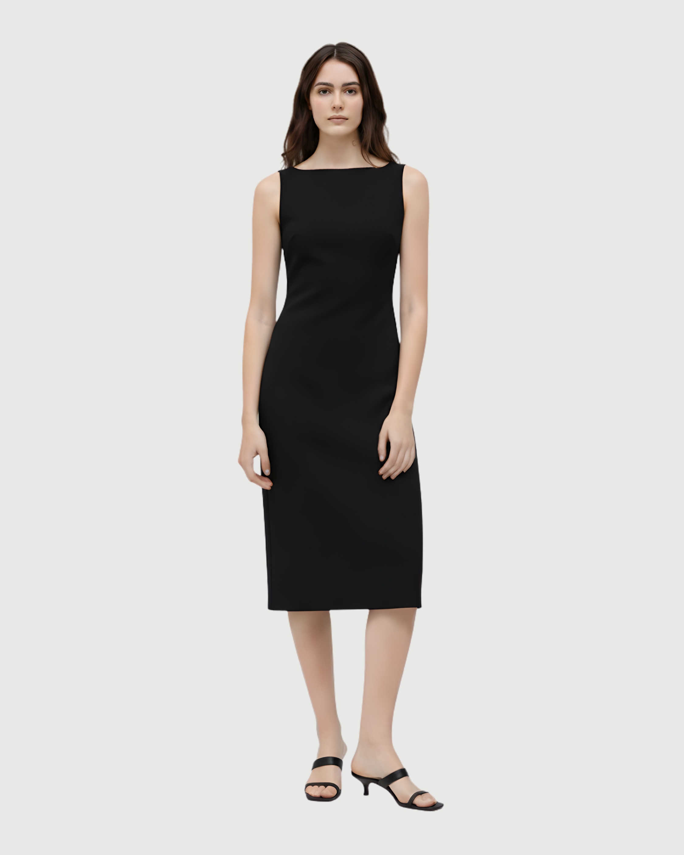 Boat Neck Twist Ruched Midi Dress - Black