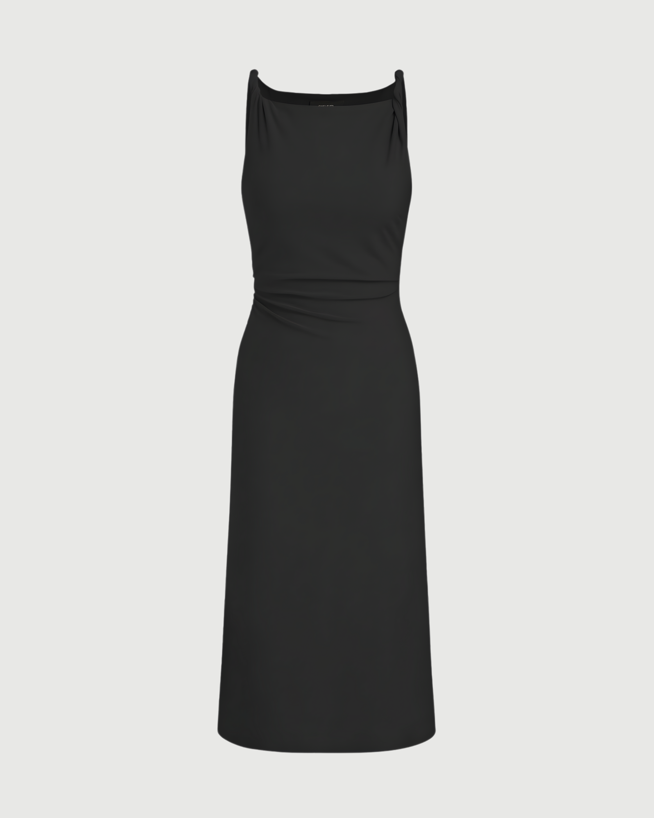 Boat Neck Twist Ruched Midi Dress - Black