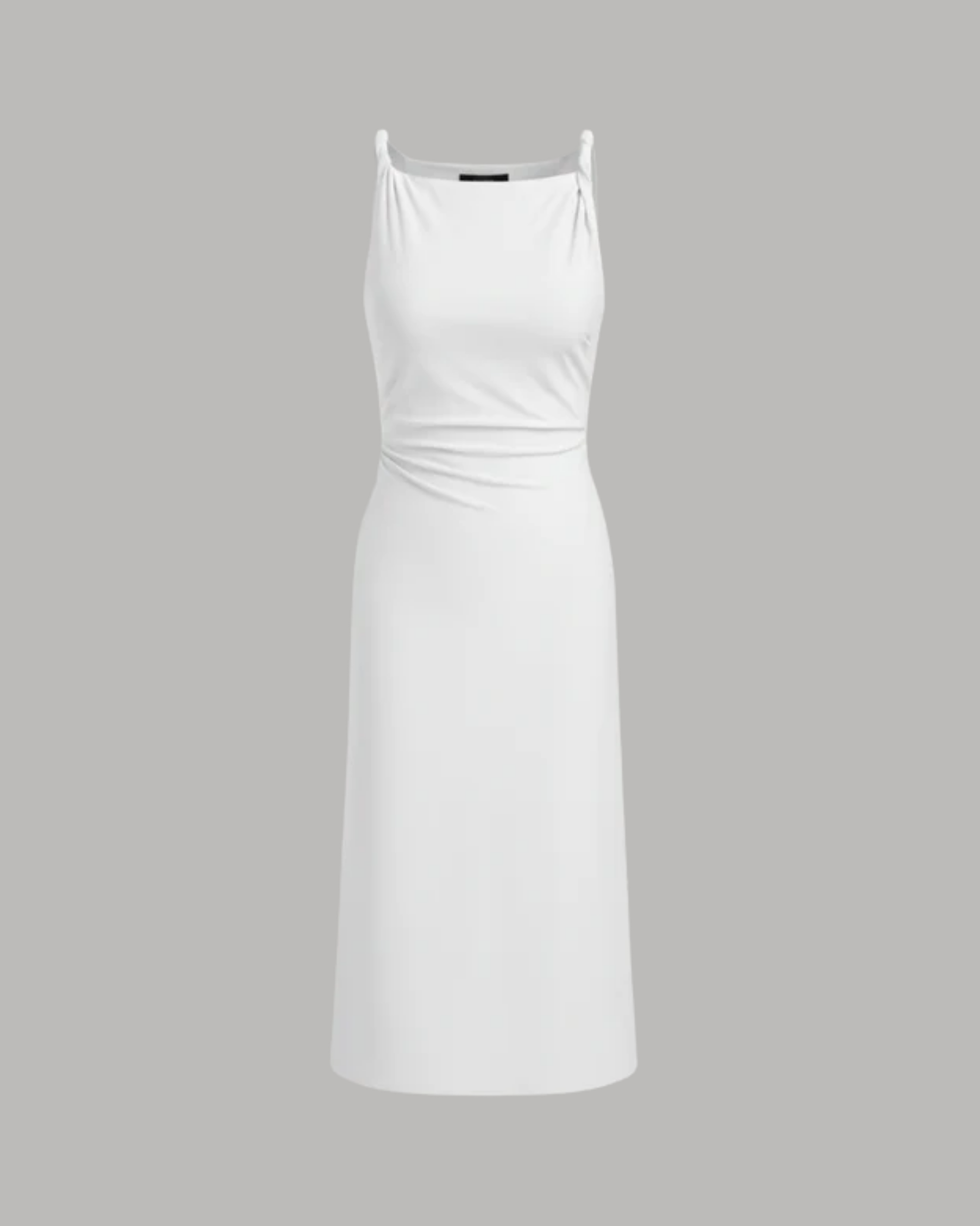 Boat Neck Twist Ruched Midi Dress - White
