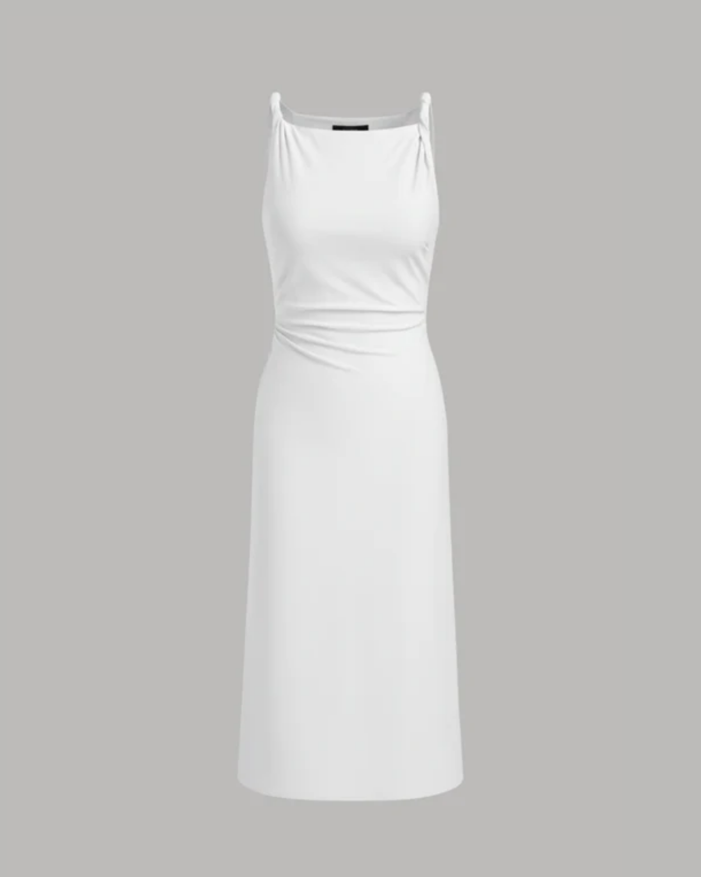 Boat Neck Twist Ruched Midi Dress - White
