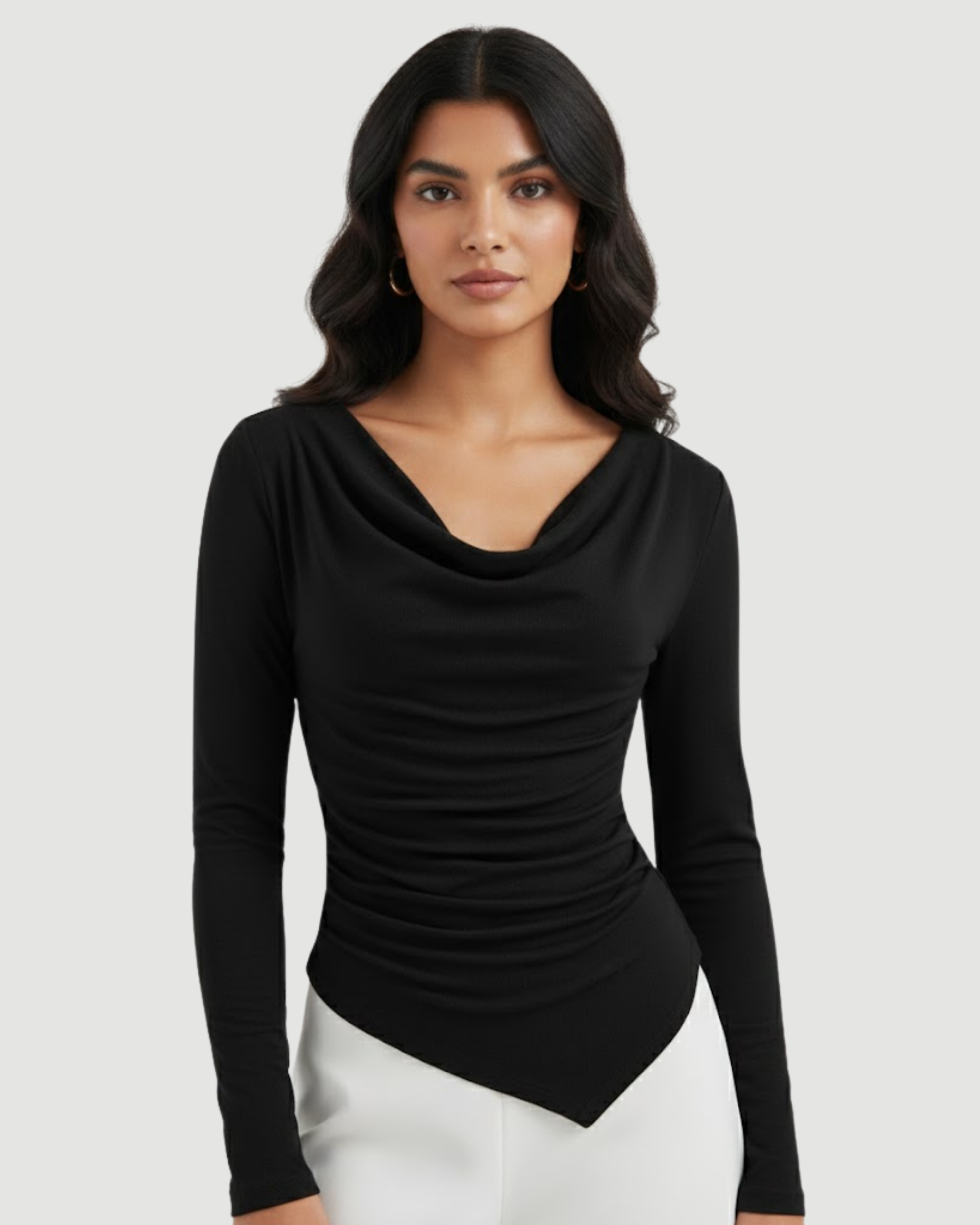 KnitAura Draped Edge Pullover-Black