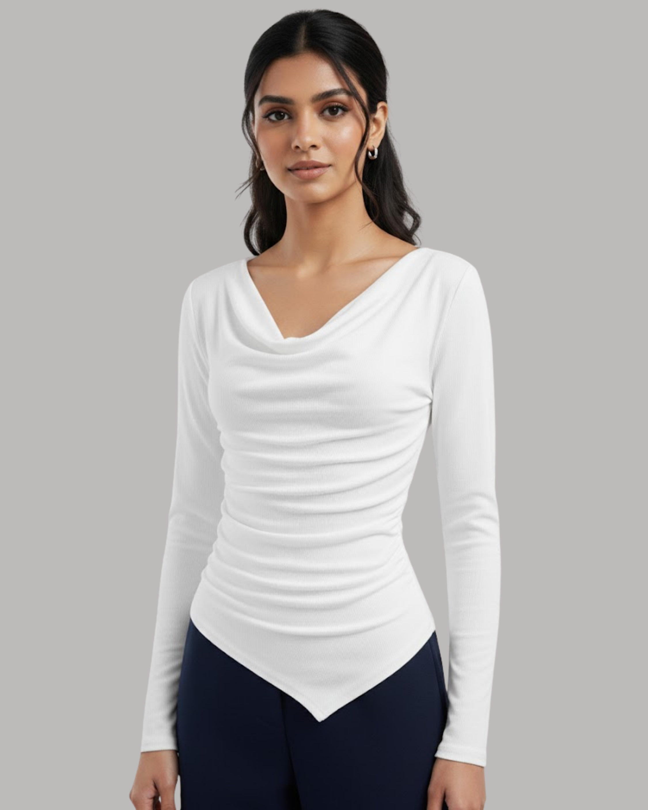 KnitAura Draped Edge Pullover-White