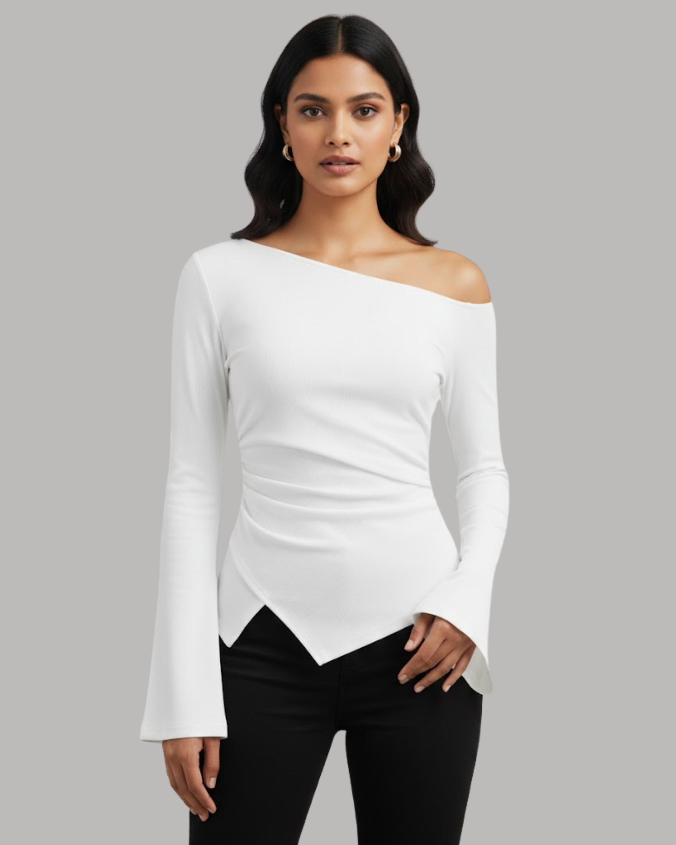 FlairLine SoftWave Sleeve Blouse-White