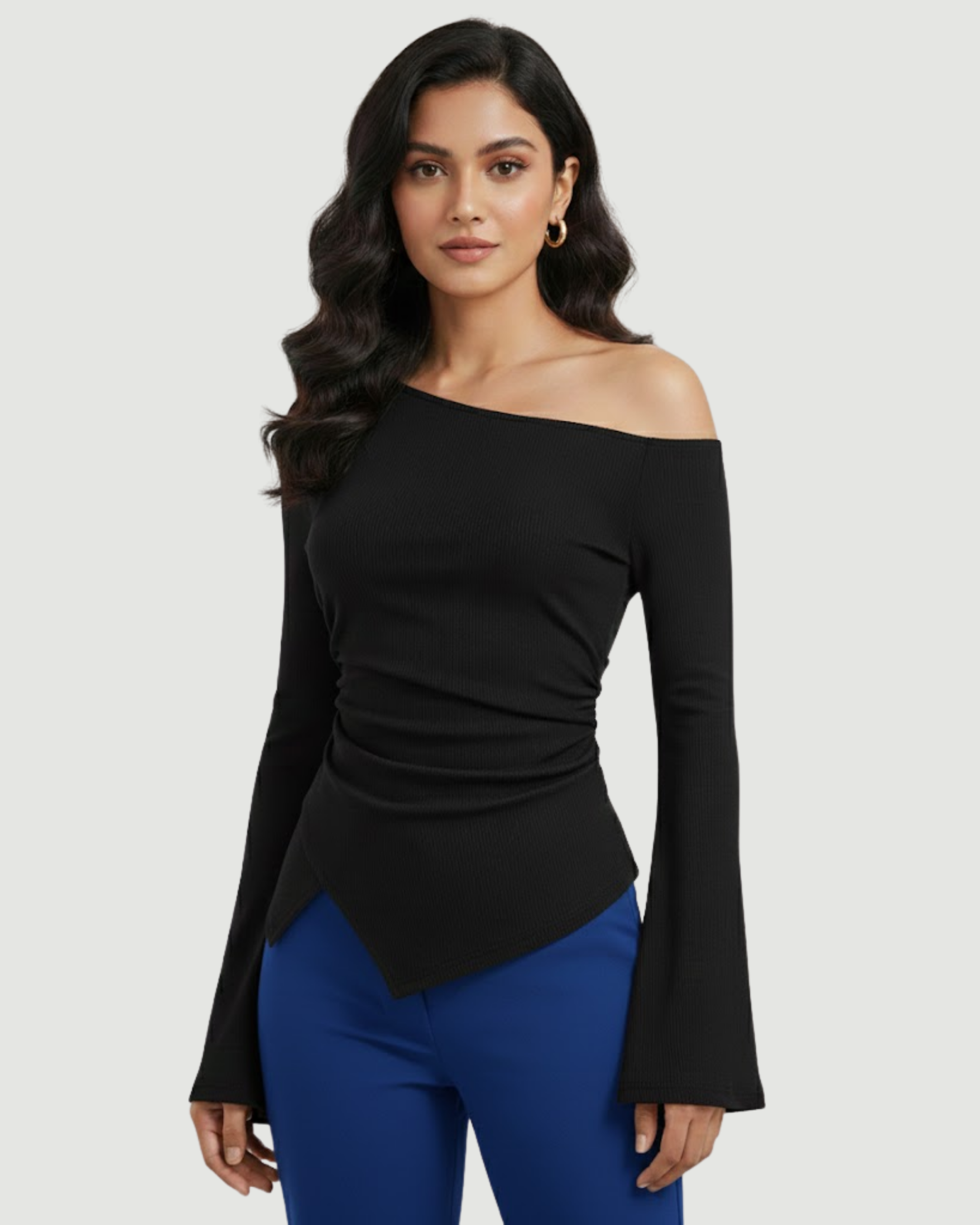 FlairLine SoftWave Sleeve Blouse-Black