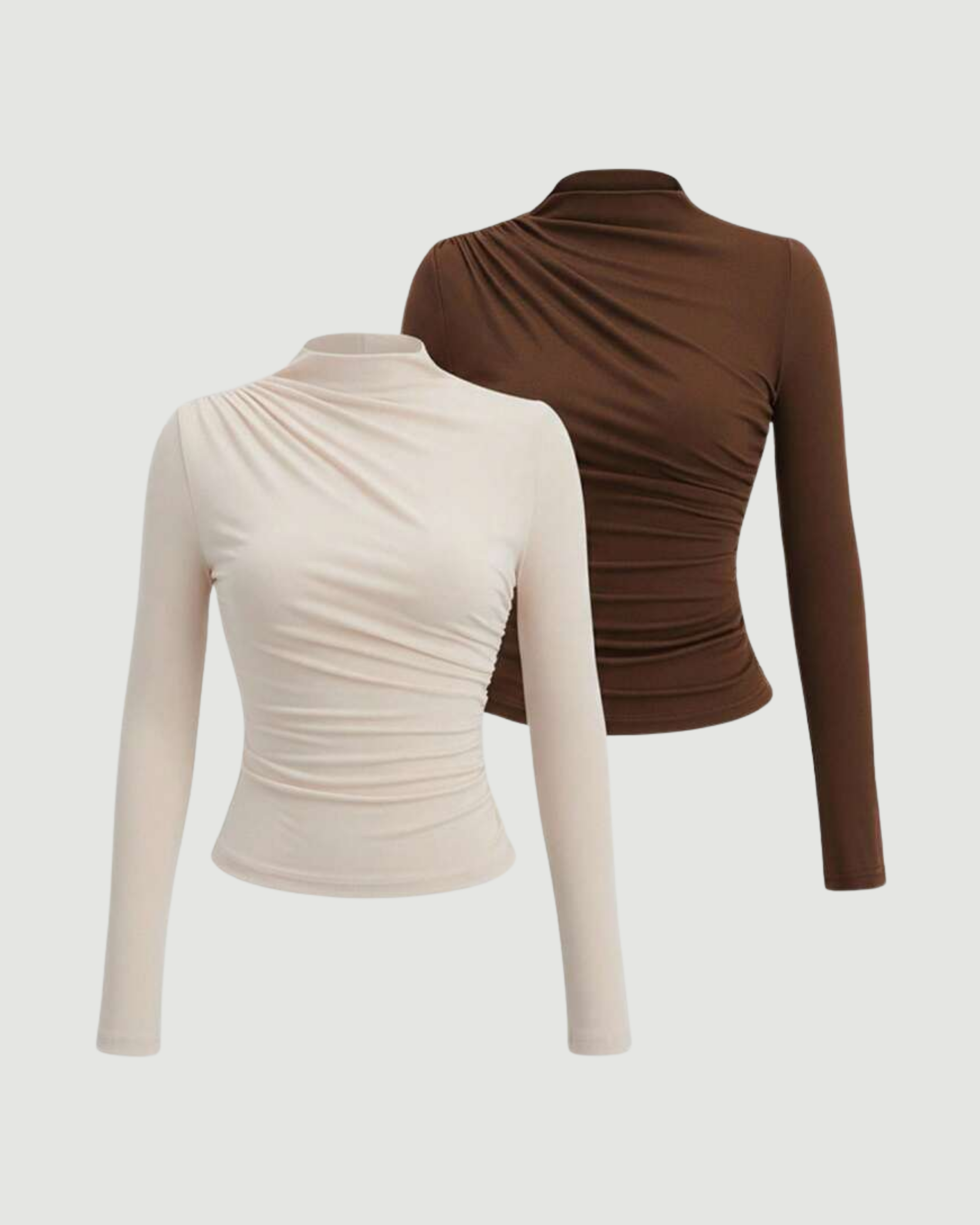 NeoY2K Sleek Mock-Neck Top - Choco Brown & Cream