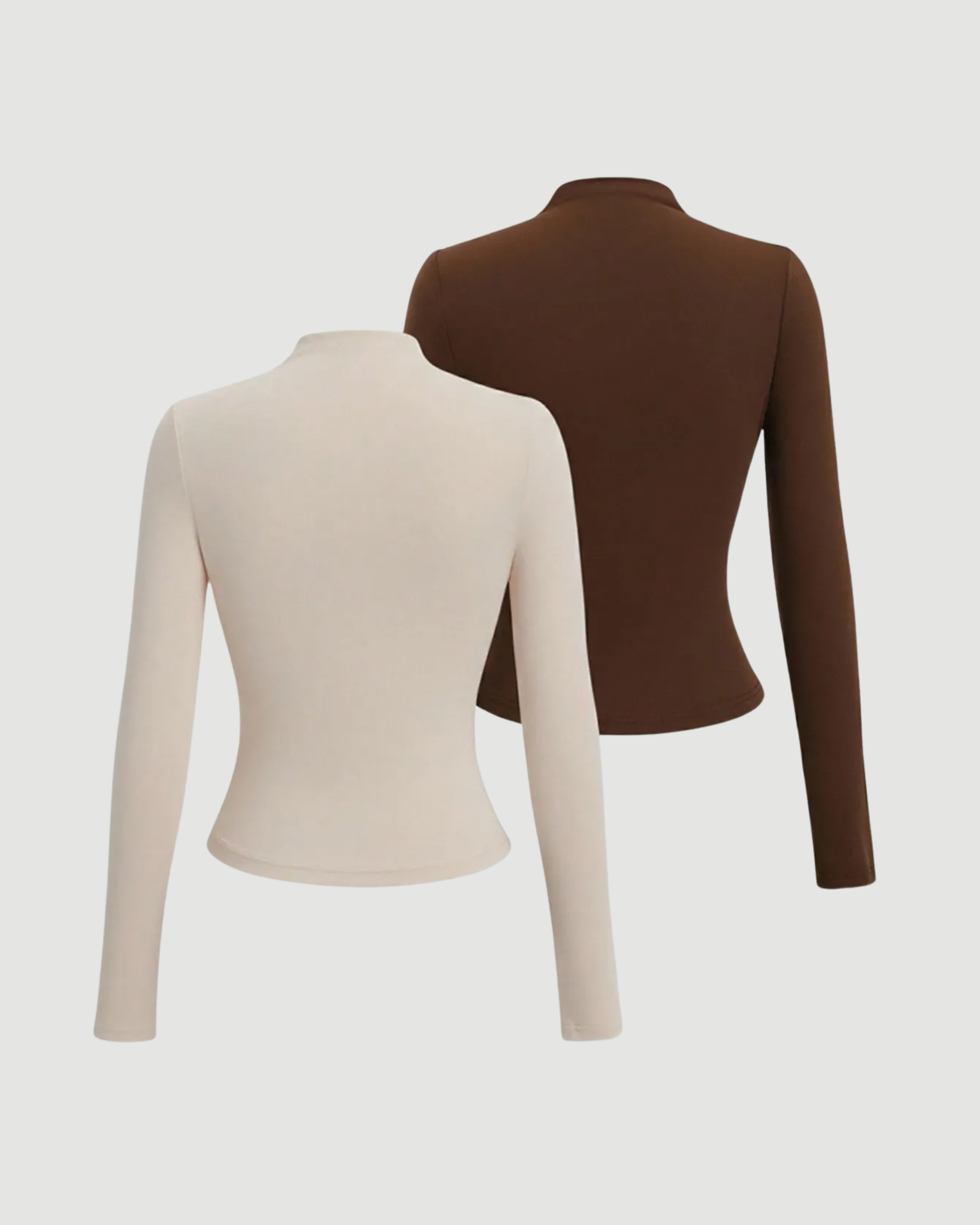NeoY2K Sleek Mock-Neck Top - Choco Brown & Cream