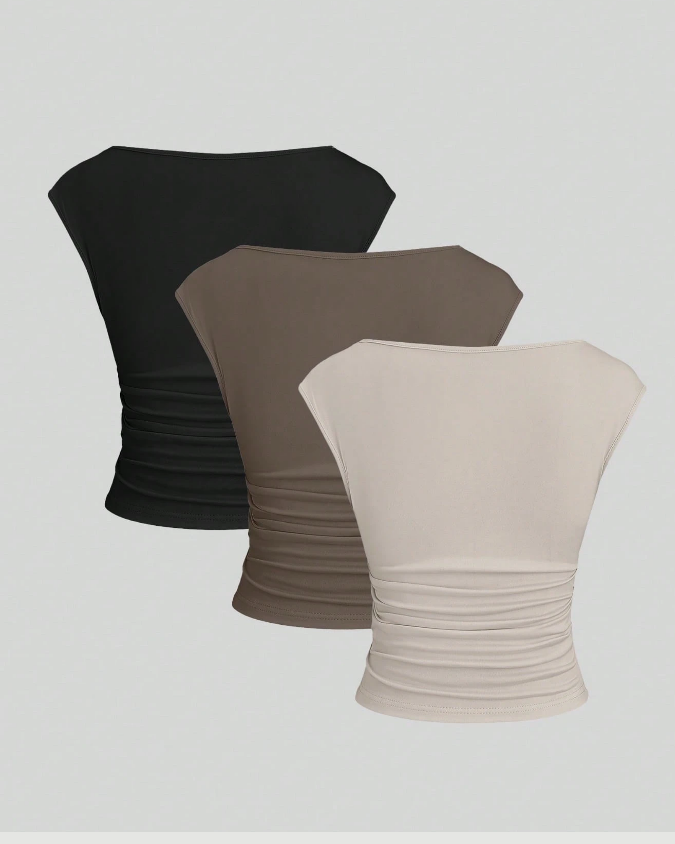 AeroFit OpenBack Active Tee Set - Black & Brown & Cream