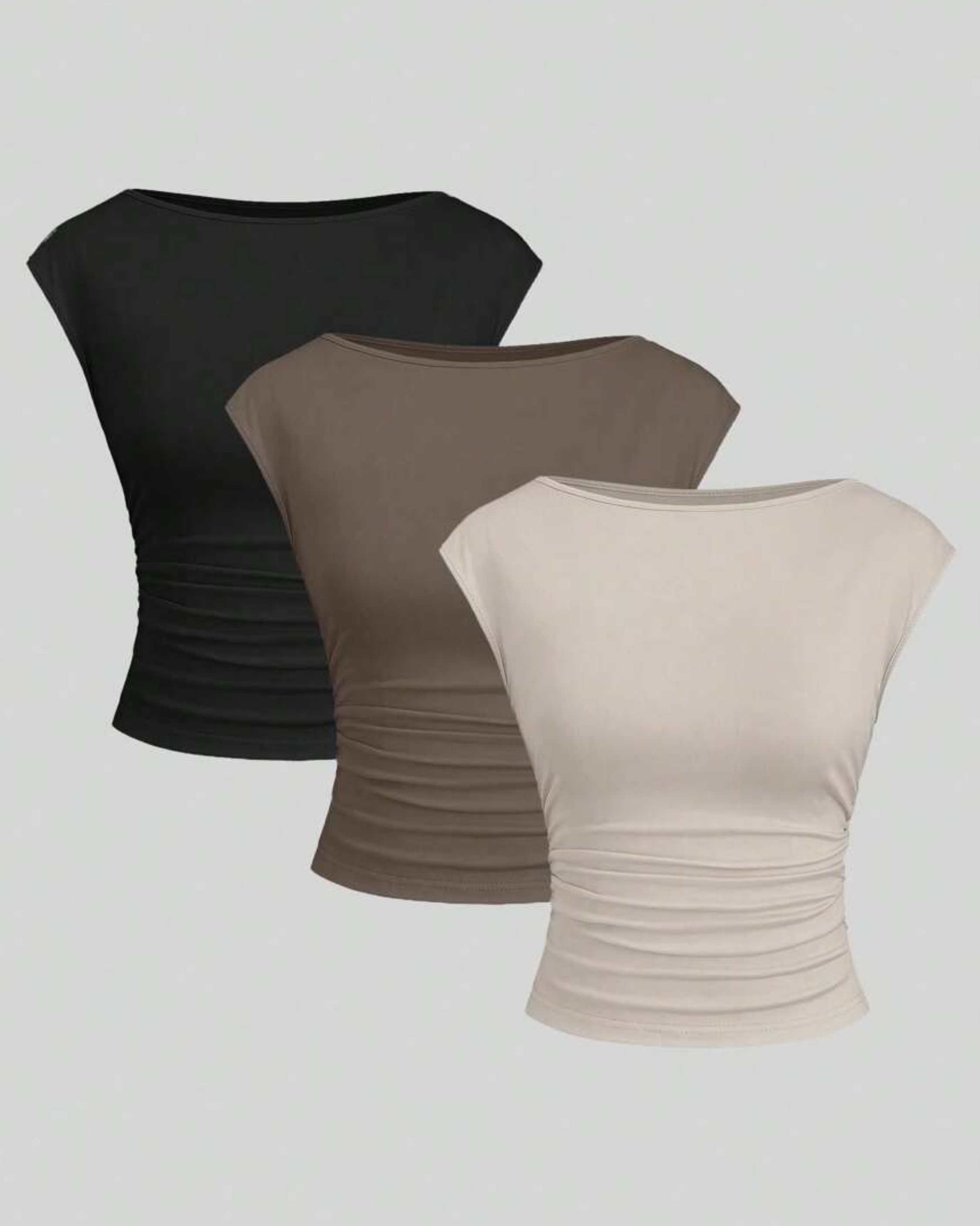 AeroFit OpenBack Active Tee Set - Black & Brown & Cream