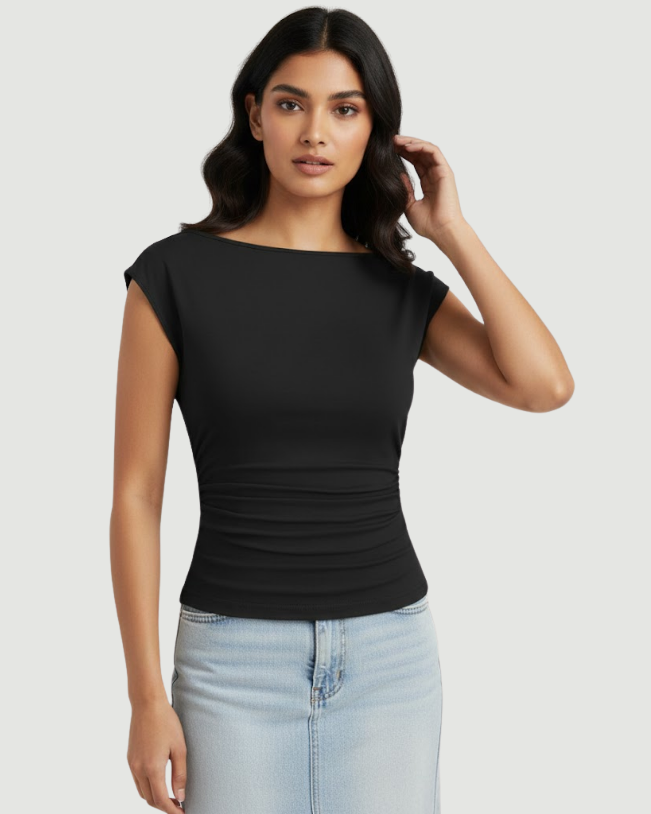 AeroFit OpenBack Active Tee Set - Black & Brown & Cream