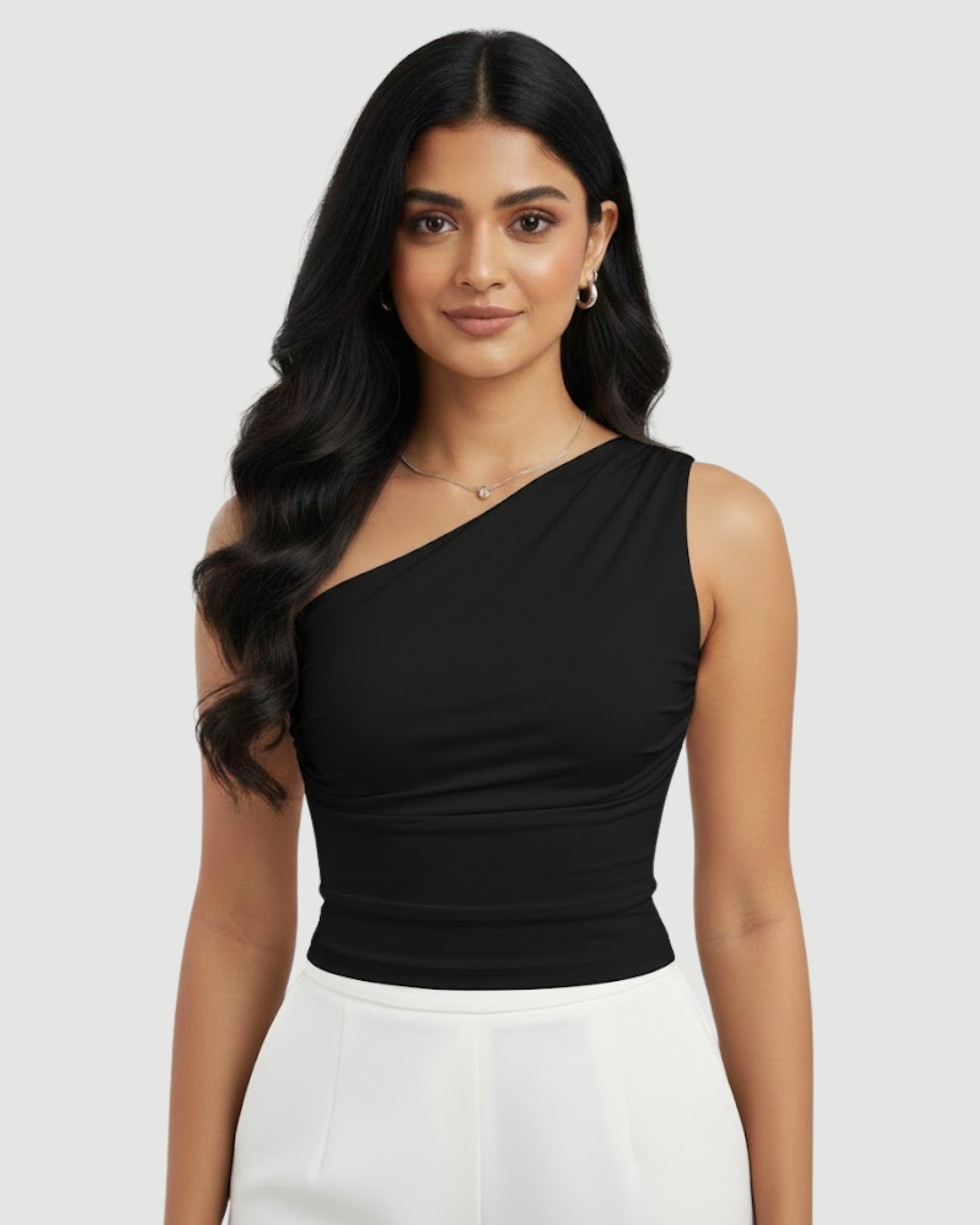 SummerGlow Luxe Halter Blouse-Black